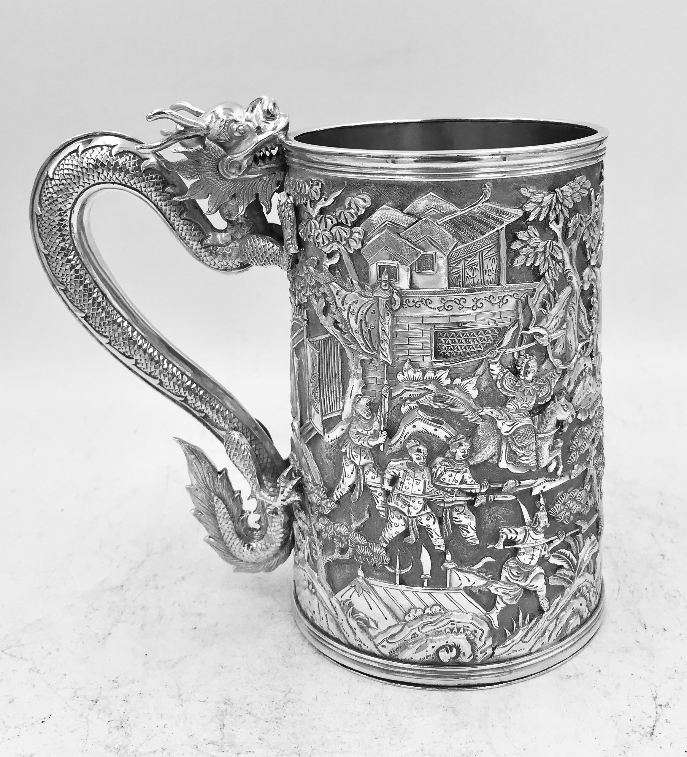 Chinese export silver mug marked with LC, for Leeching,?? (LiSheng), a silver retailer in canton from circa 1846-1890 and also in Hong Kong. The firm of Leeching sold various items of silver to clients in China and is particularly known for