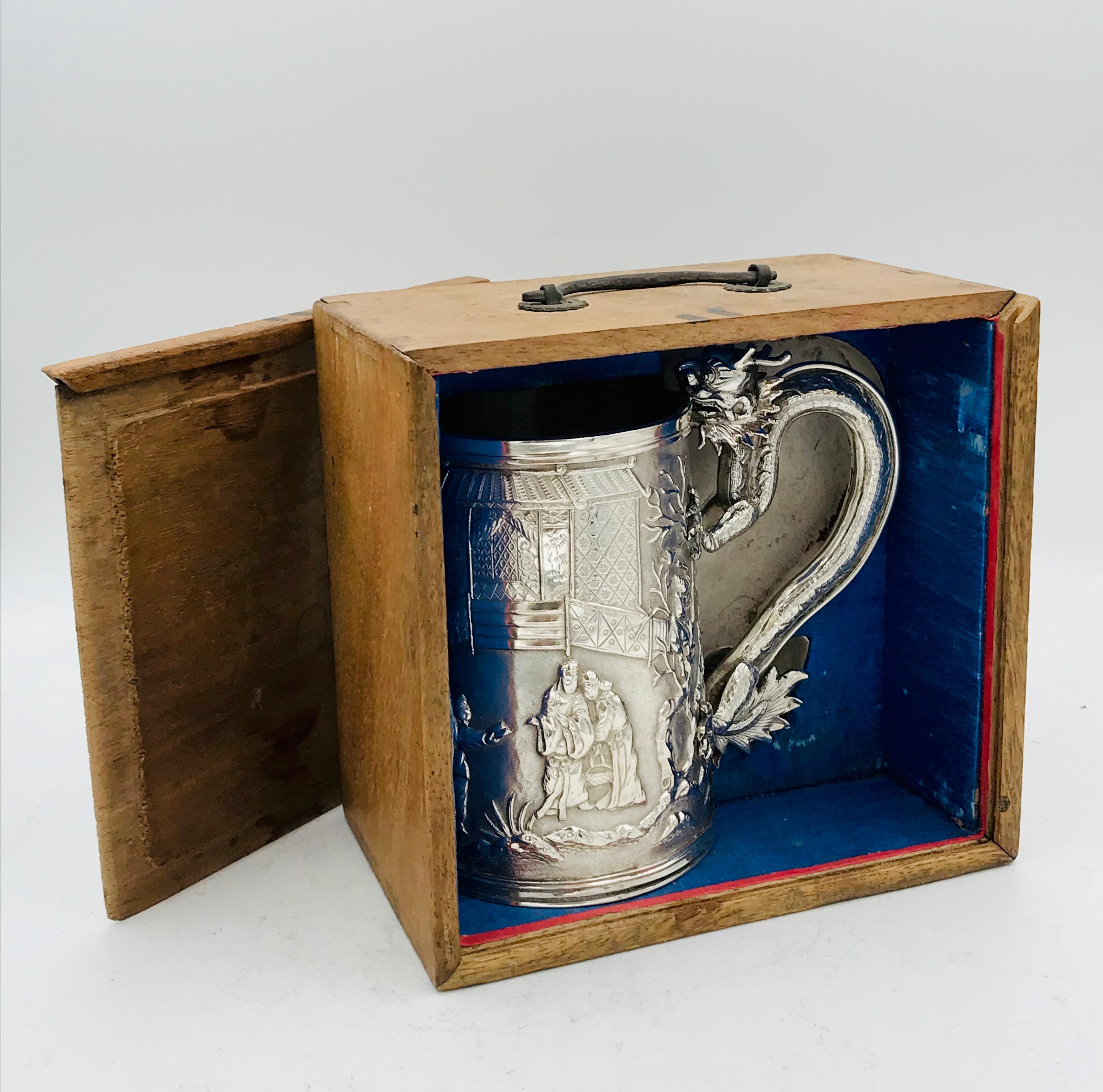 Chinese Export Silver Tankard in Fitted Case In Good Condition In London, GB