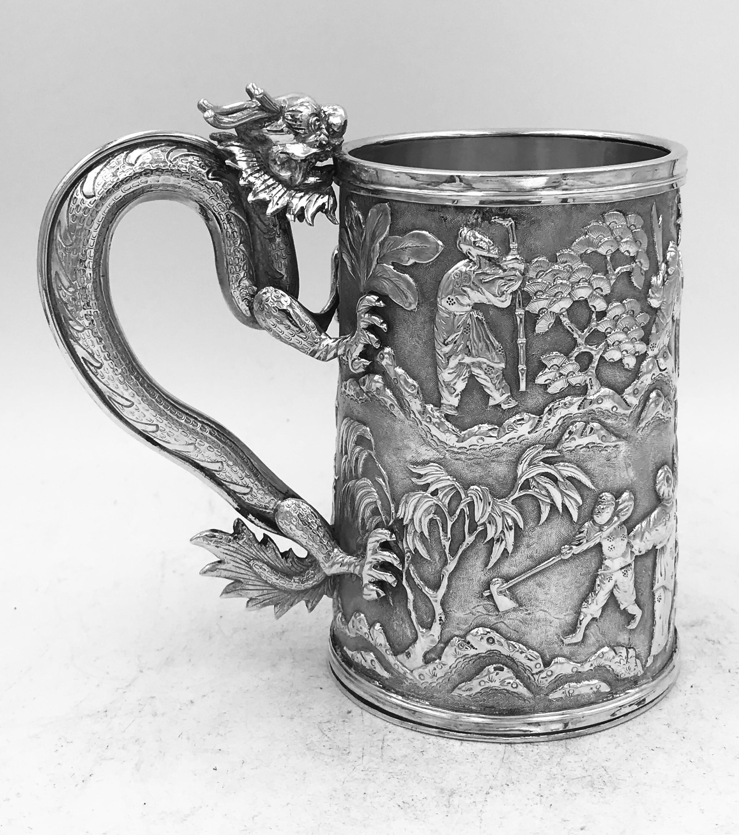 Chinese Export Silver Tankard in Fitted Case 5