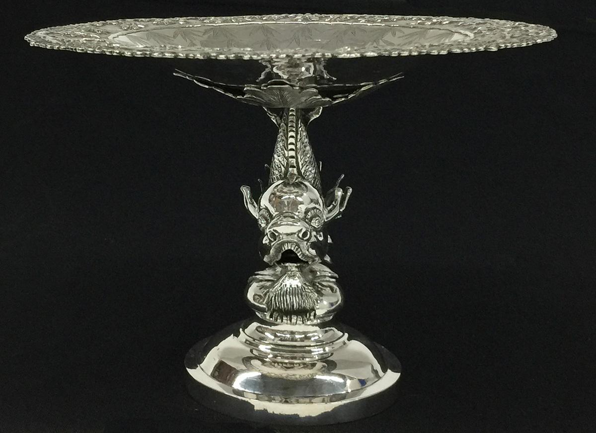Chinese Silver Tazza by Tien Shing, Hong Kong, 19th Century For Sale 1
