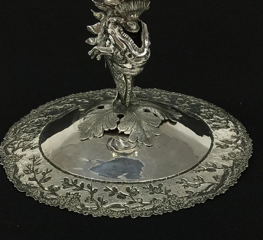 Chinese Silver Tazza by Tien Shing, Hong Kong, 19th Century For Sale 5