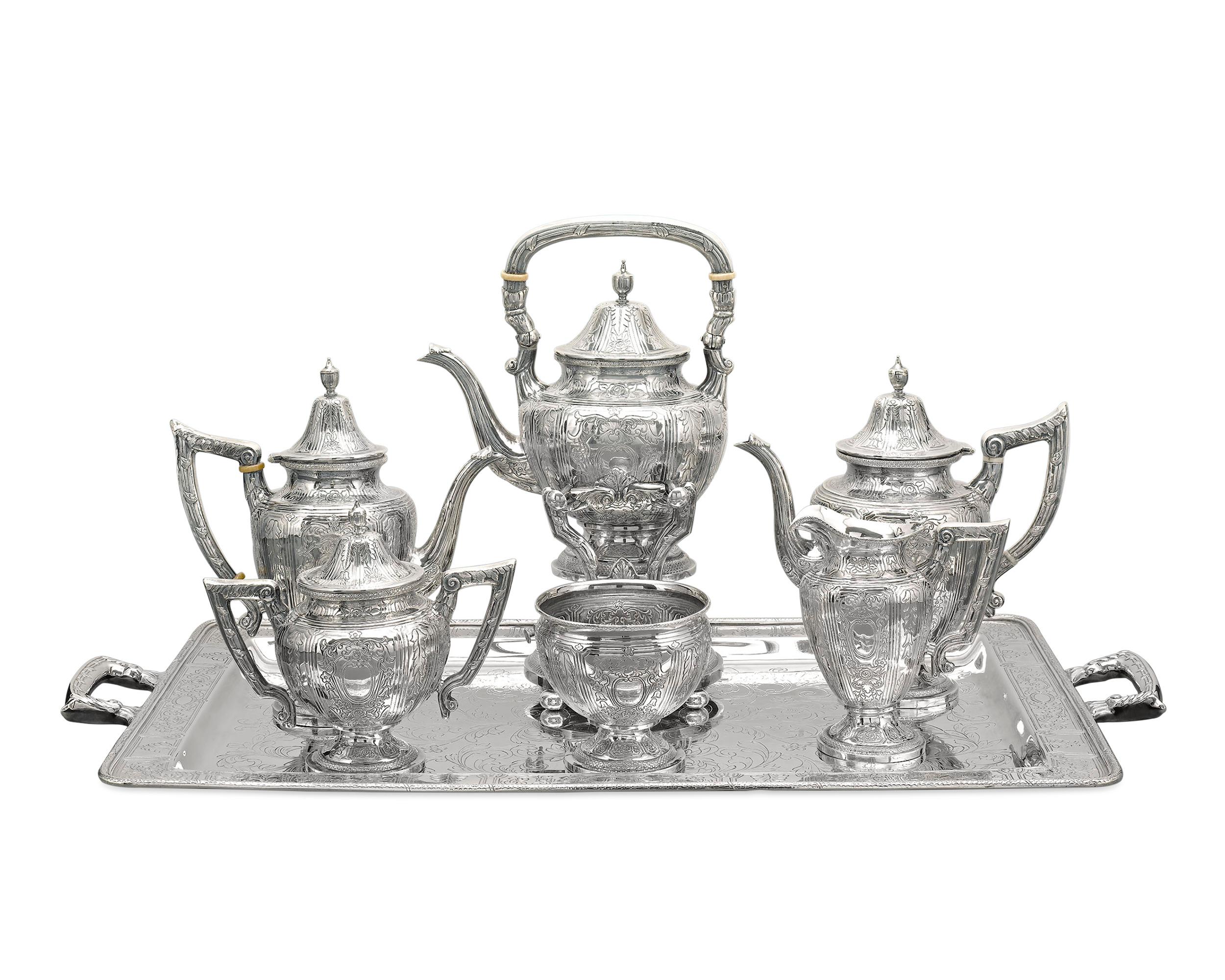 Sterling Silver Chinese Export Silver Tea and Coffee Service For Sale