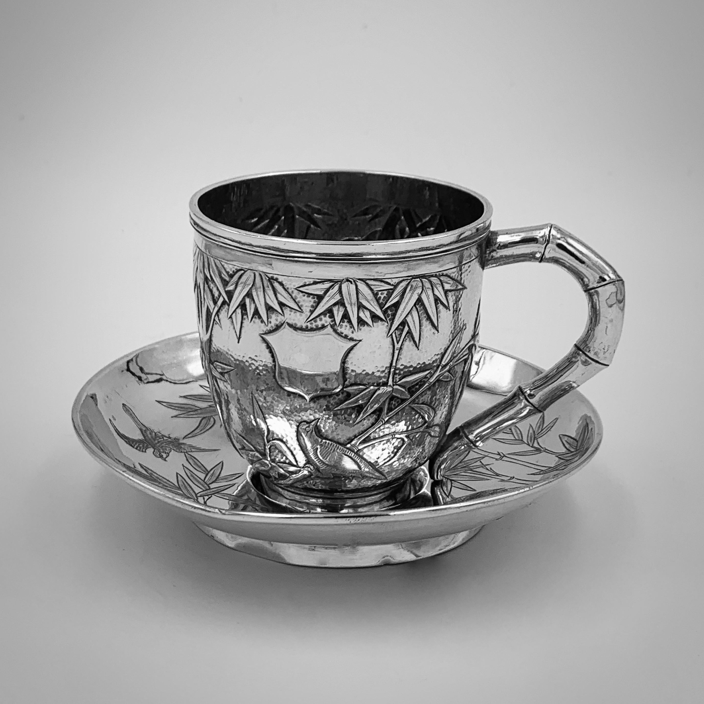 Chinese Export Silver Tea Cup and Saucer In Good Condition For Sale In London, GB