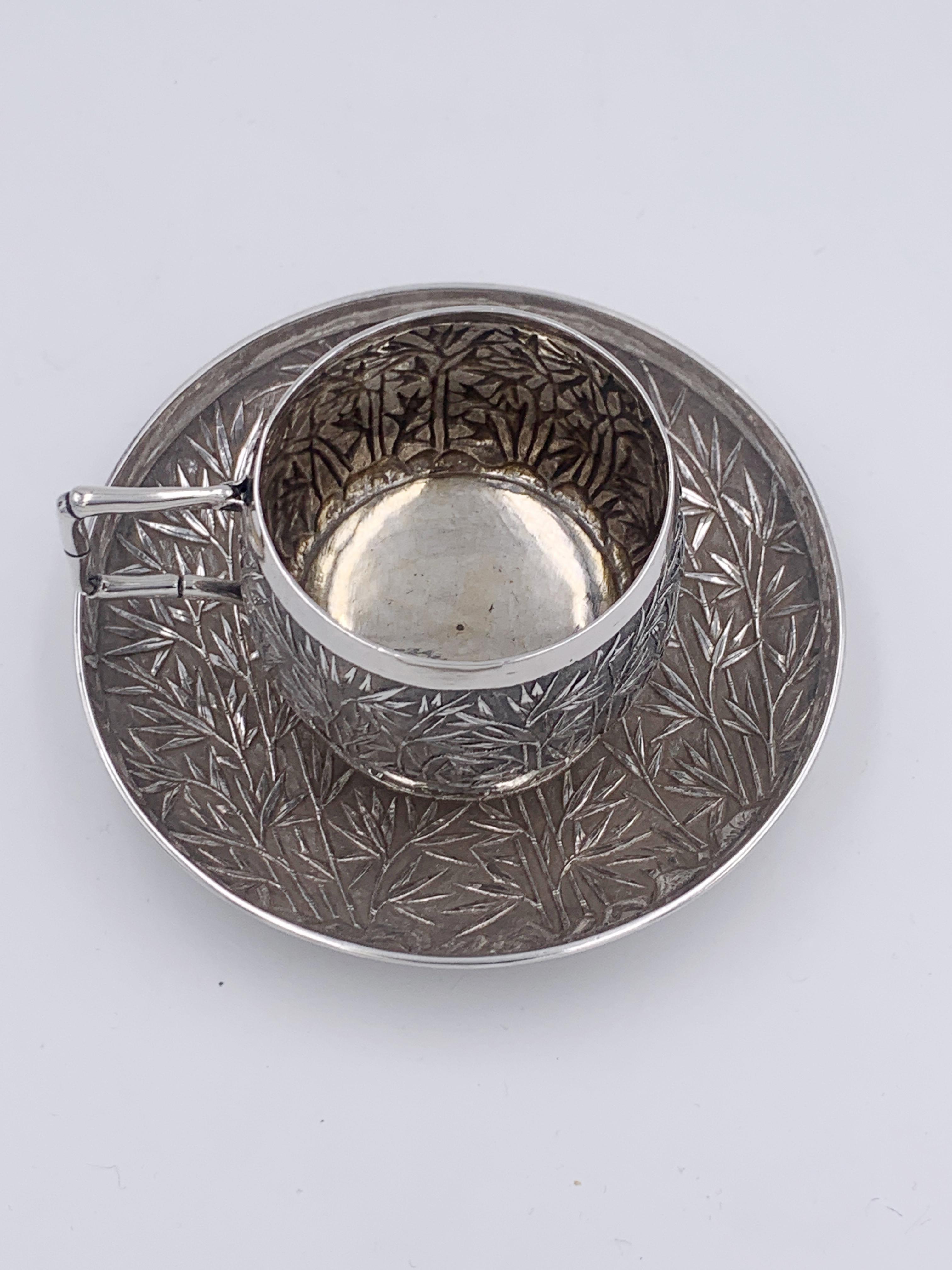 Early 20th Century Chinese Export Silver Tea Cup and Saucer For Sale