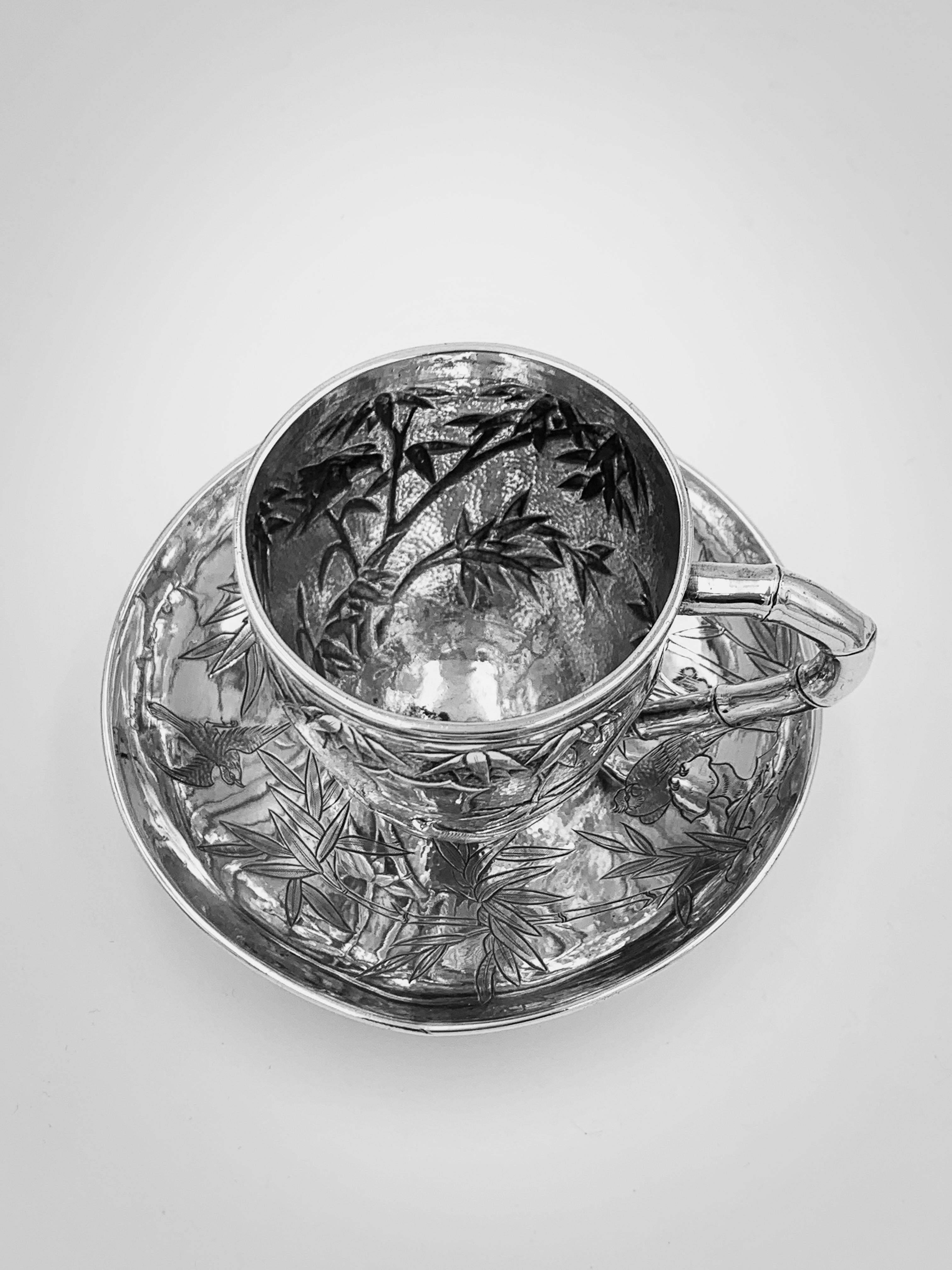 Early 20th Century Chinese Export Silver Tea Cup and Saucer For Sale