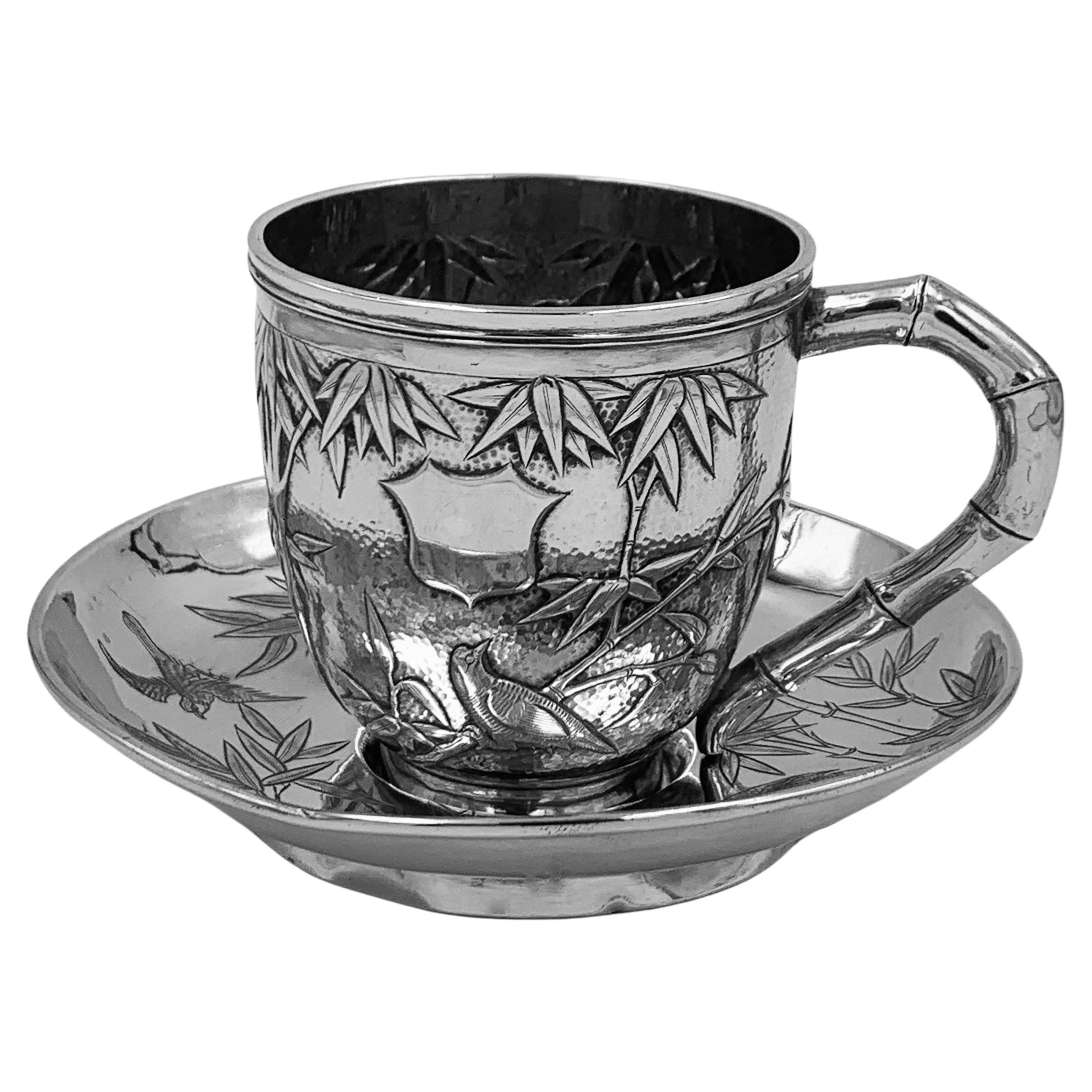 Chinese Export Silver Tea Cup and Saucer For Sale