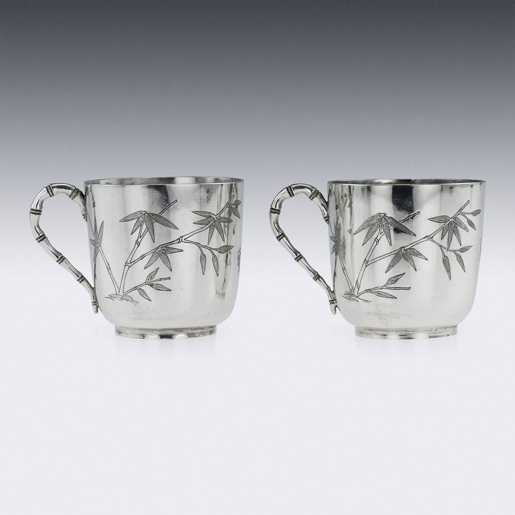Chinese Export Silver Tea Cups, Yang Qing He, circa 1880 In Good Condition In Royal Tunbridge Wells, Kent