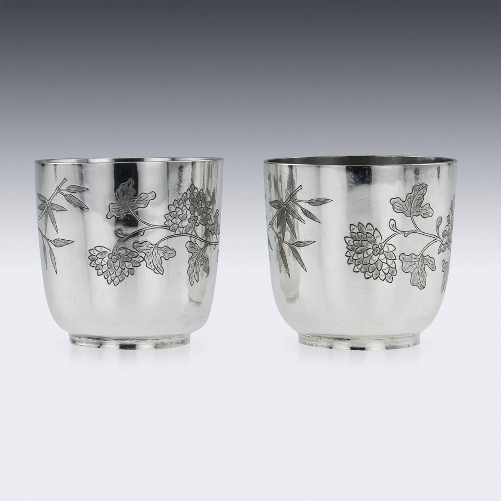 19th Century Chinese Export Silver Tea Cups, Yang Qing He, circa 1880