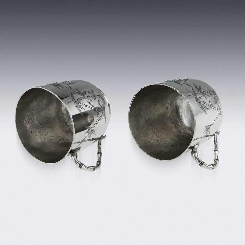 Chinese Export Silver Tea Cups, Yang Qing He, circa 1880 2
