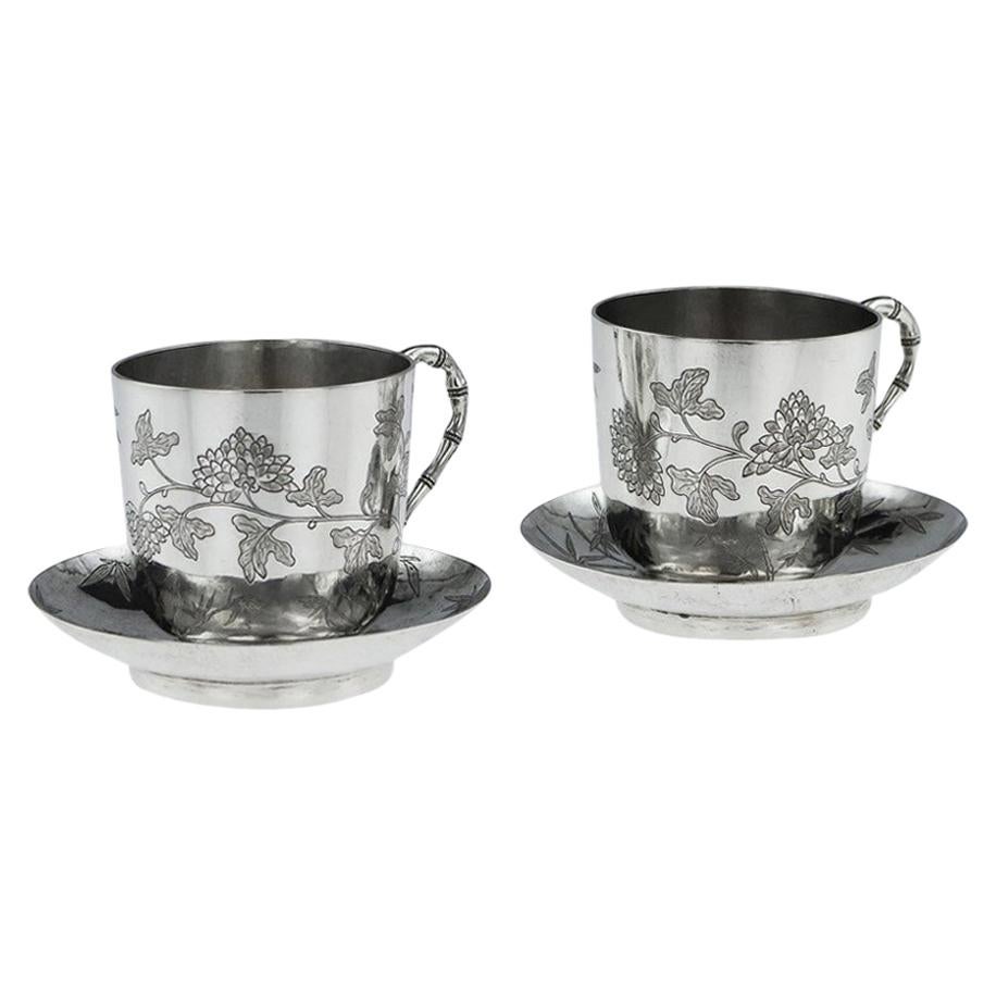 Chinese Export Silver Tea Cups, Yang Qing He, circa 1880