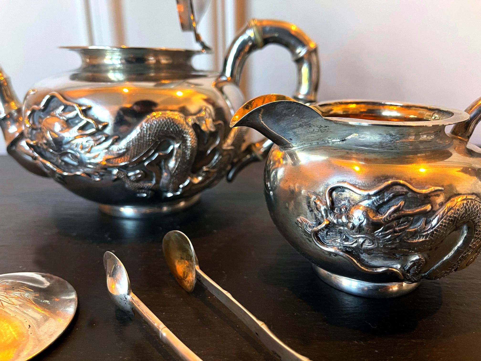 Chinese Export Silver Tea Set with Original Box Zee Wo For Sale 2