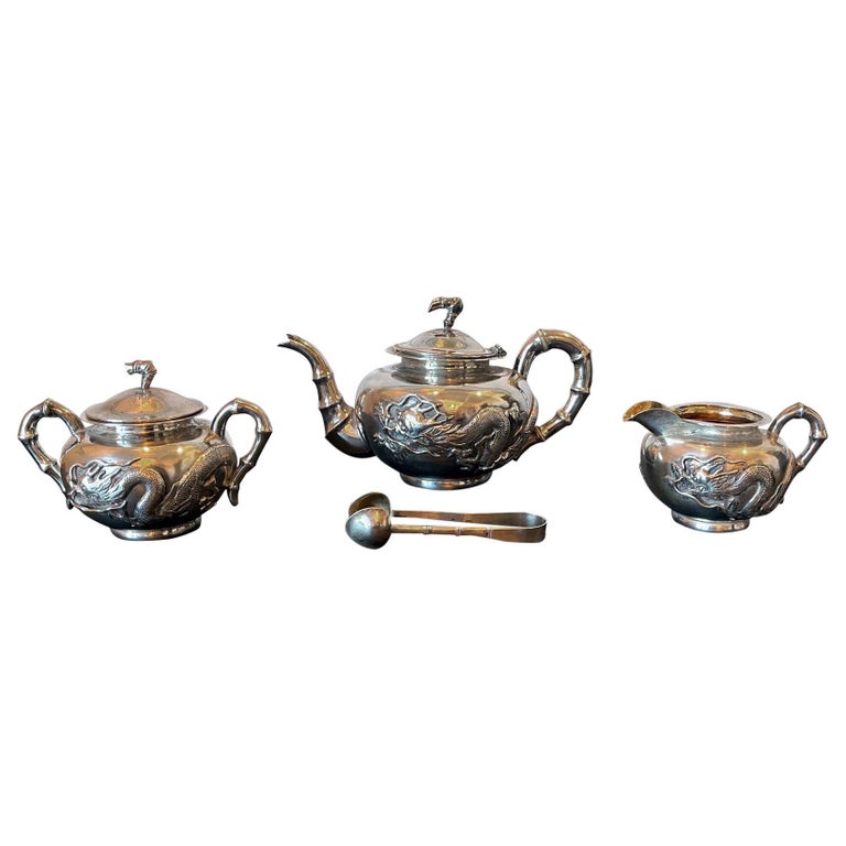 Chinese Export Silver Tea Set with Original Box Zee Wo For Sale at 1stDibs