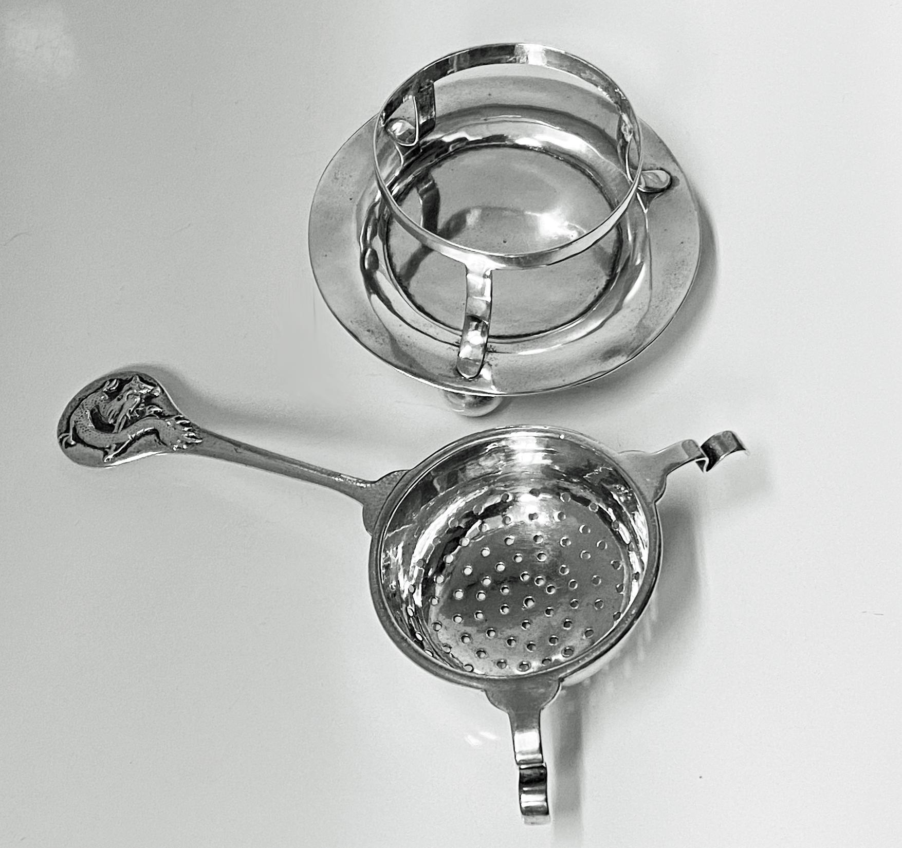 Chinese Export Silver Tea Strainer on Stand, Tuck Chang, Shanghai, C.1900 2