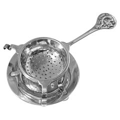 Chinese Export Silver Tea Strainer on Stand, Tuck Chang, Shanghai, C.1900