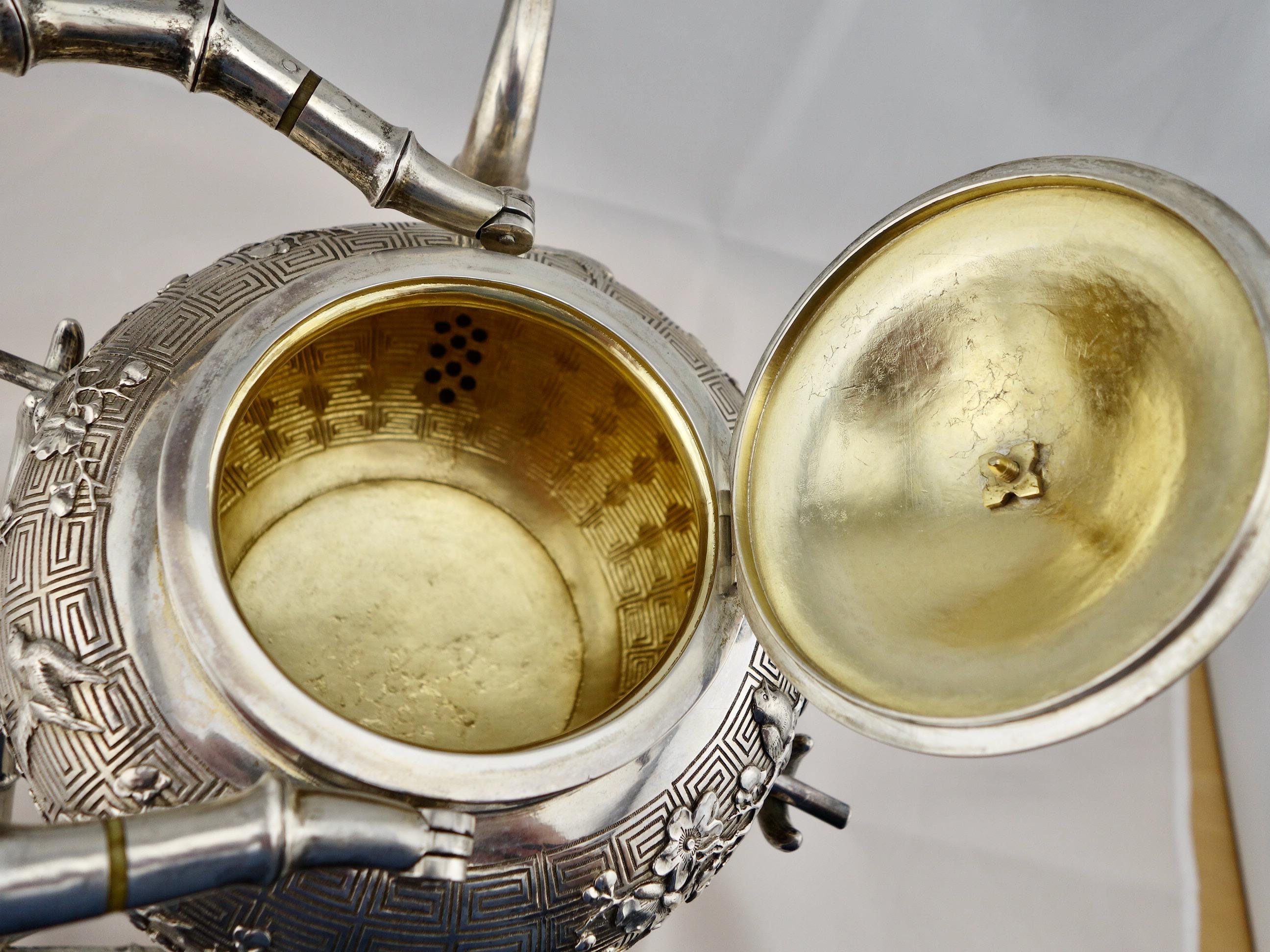 Hand-Crafted Chinese Export Silver Teapot or Kettle on a Stand by Hung Chong, circa 1900