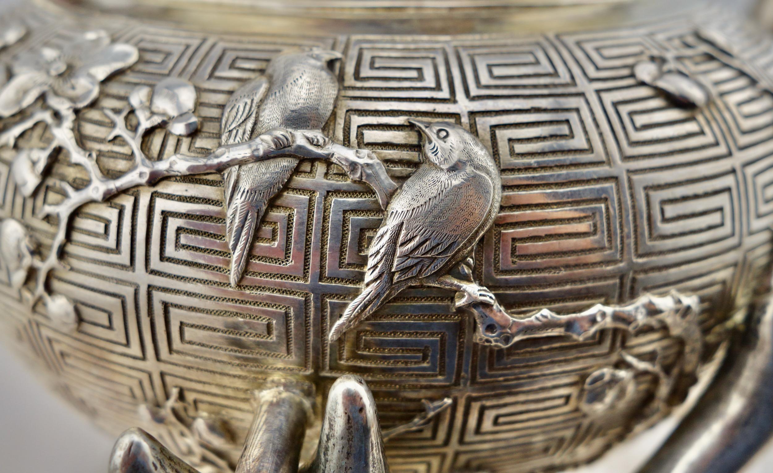 20th Century Chinese Export Silver Teapot or Kettle on a Stand by Hung Chong, circa 1900