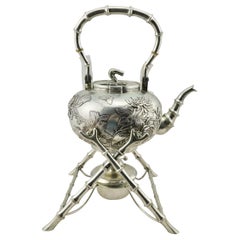 Antique Chinese Export Silver Teapot or Kettle on a Stand by Leeching, circa 1900
