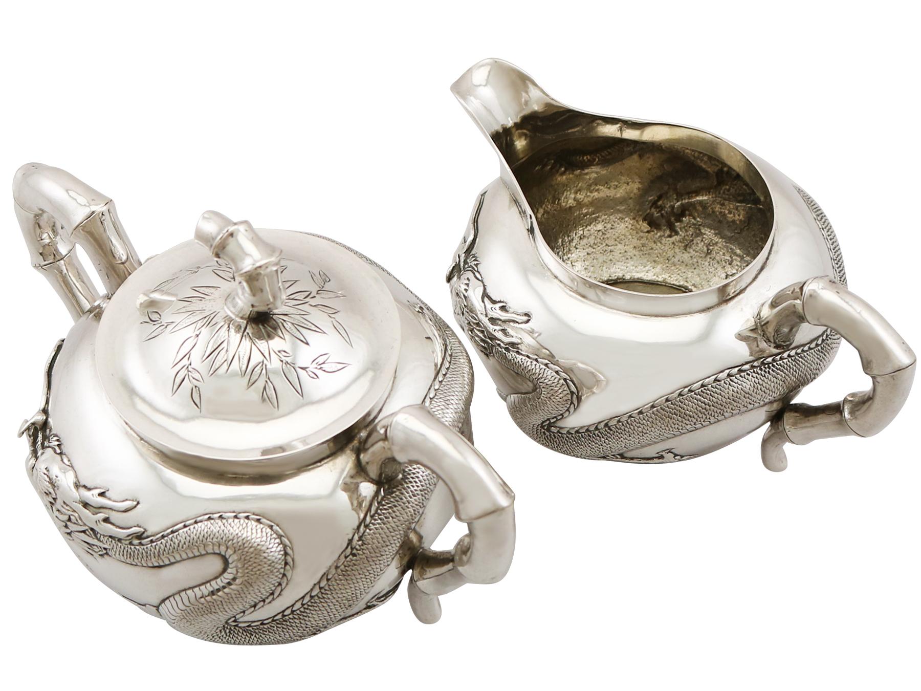 Chinese Export Silver Three-Piece Tea Service, Antique, circa 1870 11