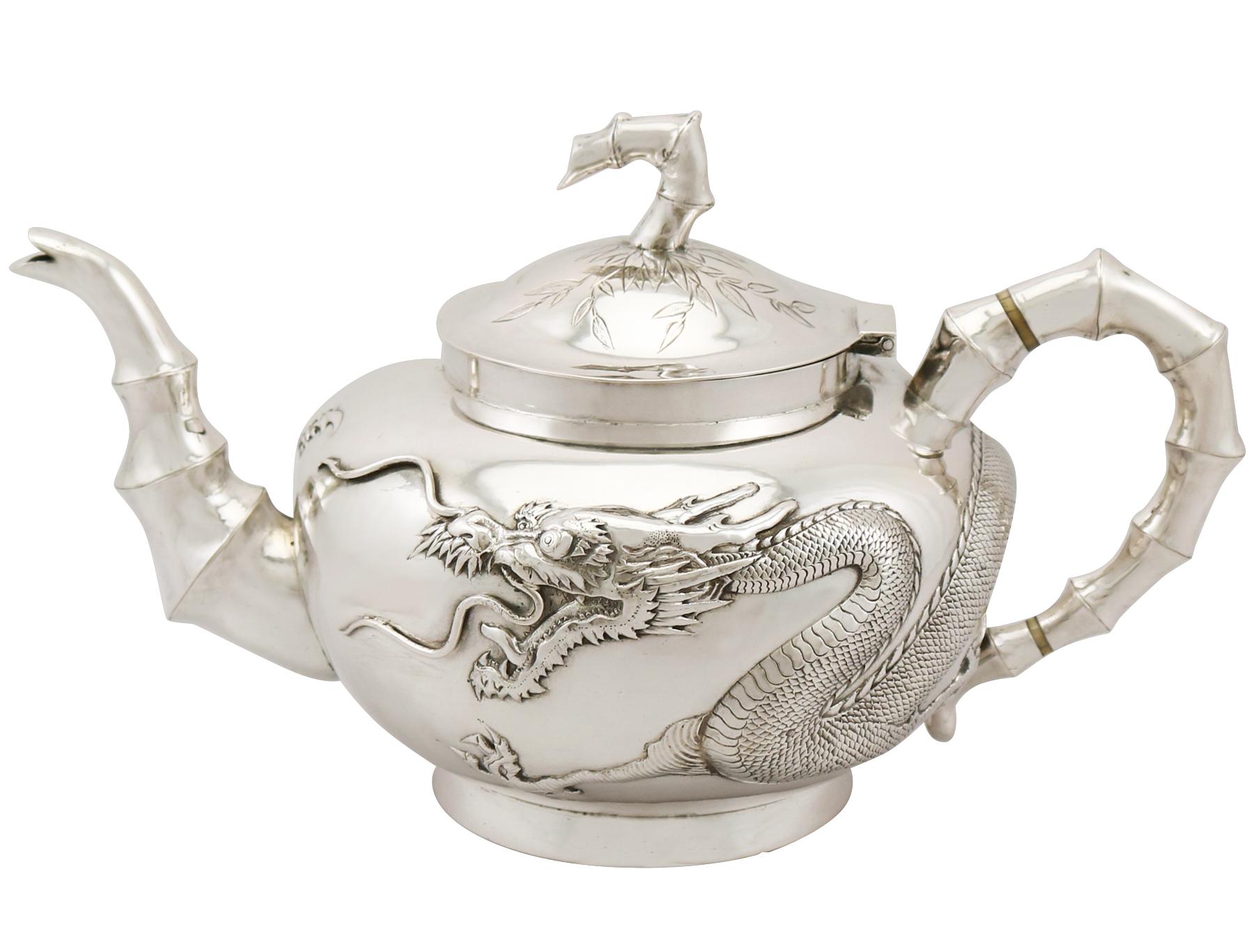 19th Century Chinese Export Silver Three-Piece Tea Service, Antique, circa 1870