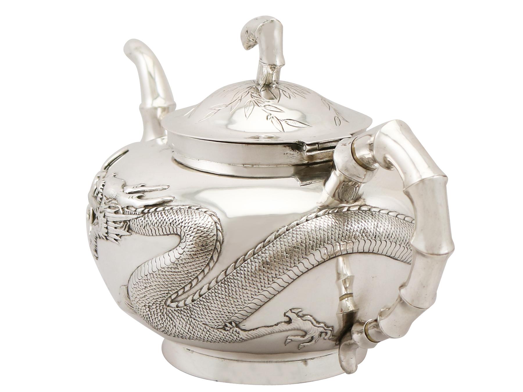 Chinese Export Silver Three-Piece Tea Service, Antique, circa 1870 1