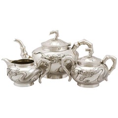 Chinese Export Silver Three-Piece Tea Service, Antique, circa 1870