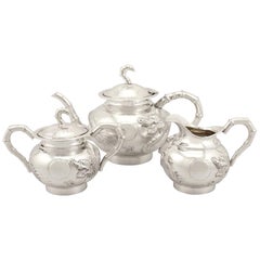 Antique 1900s Chinese Export Silver Three-Piece Tea Service