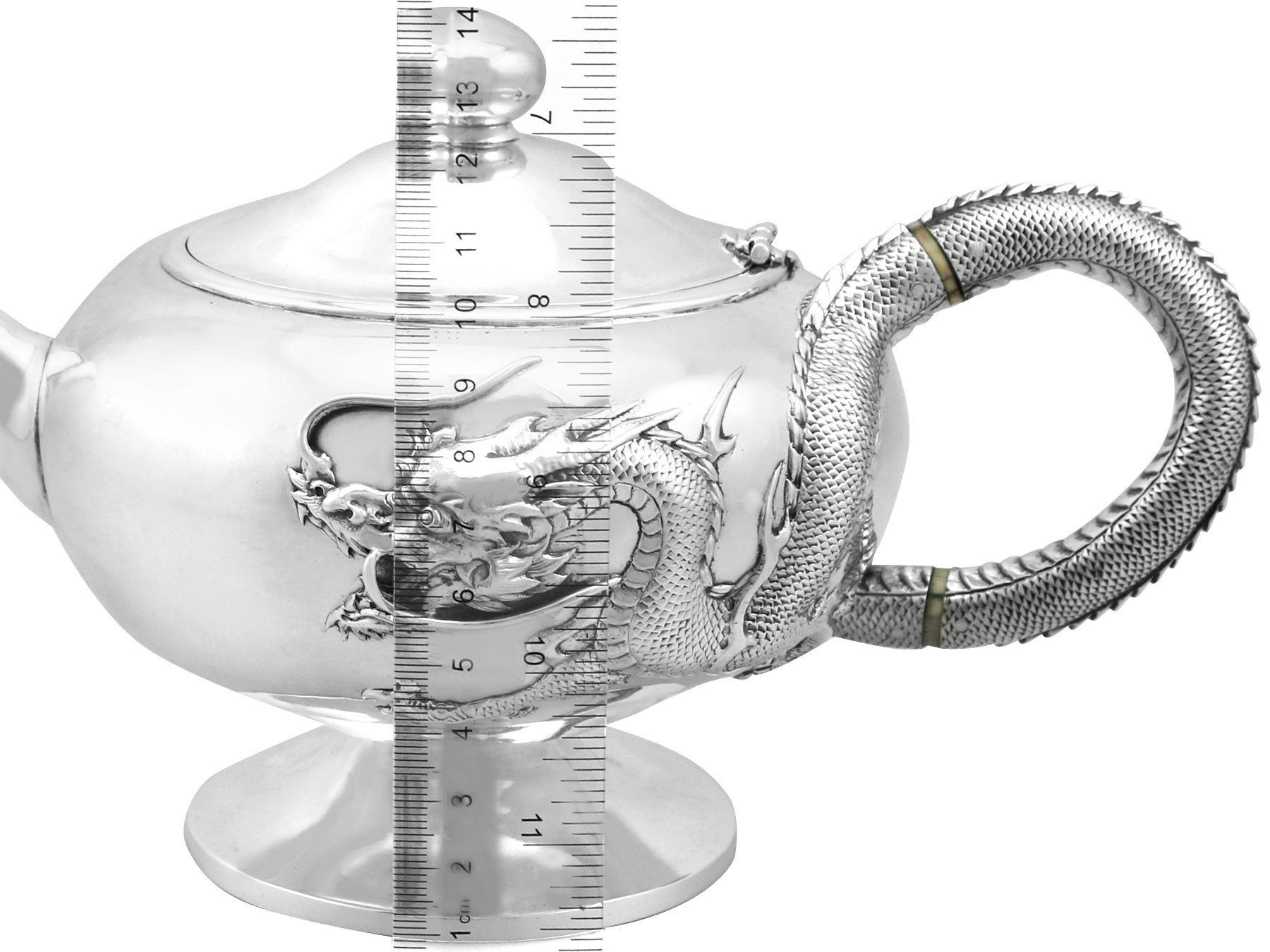 Chinese Export Silver Three Piece Tea Service, circa 1900 For Sale 9