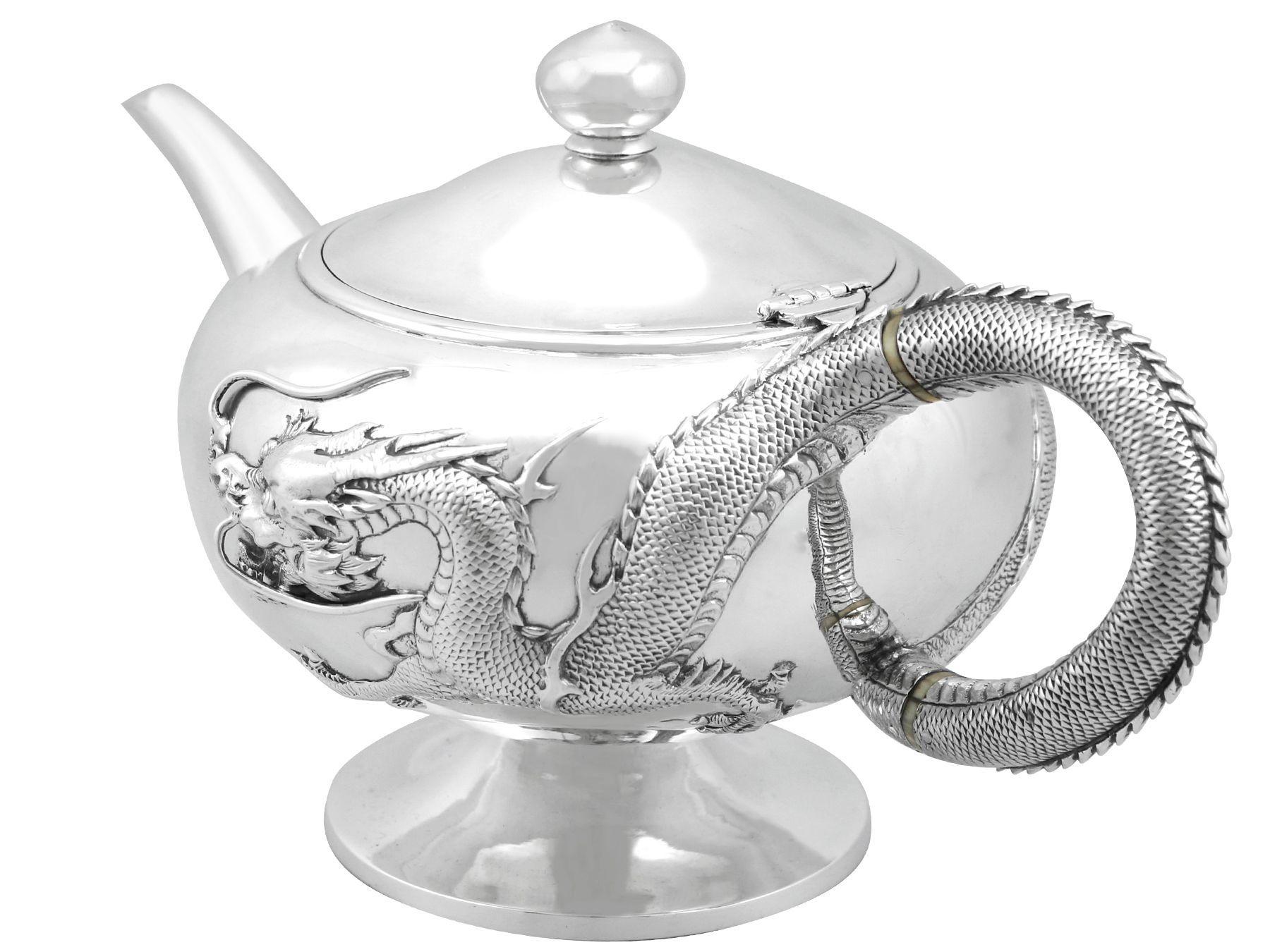 Chinese Export Silver Three Piece Tea Service, circa 1900 For Sale 3