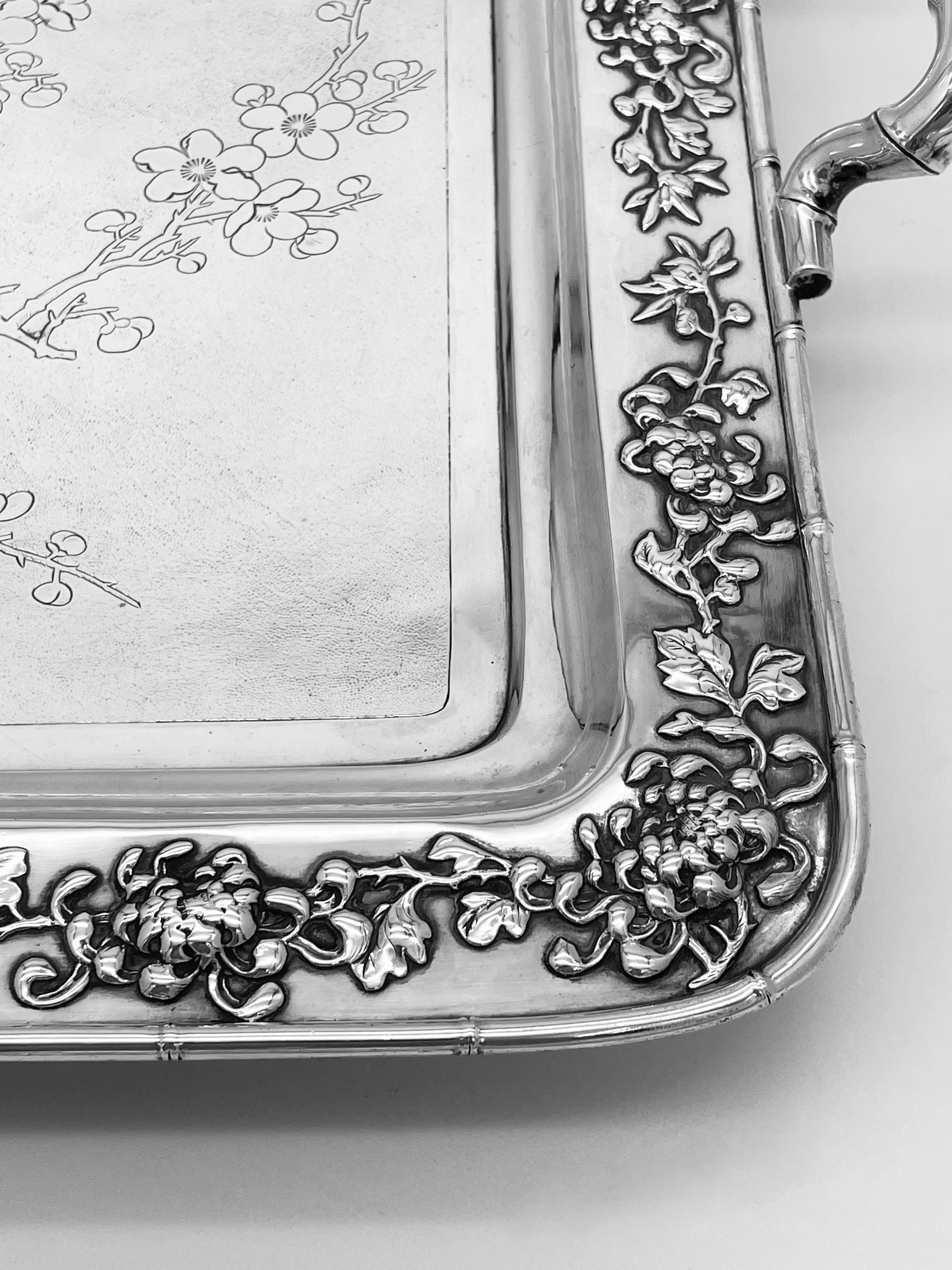Late 19th Century Chinese Export Silver Tray For Sale