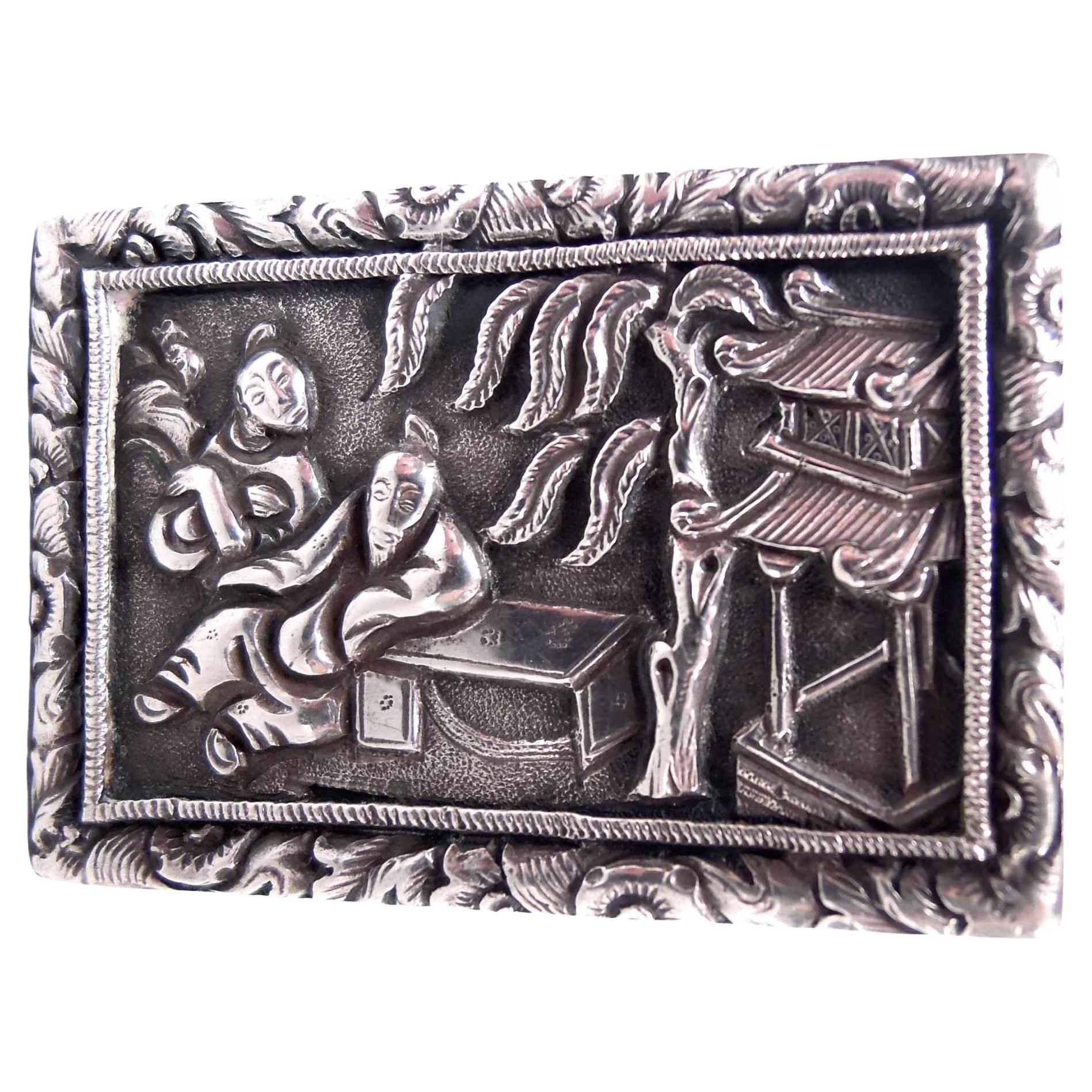 Chinese Export Silver Vinaigrette by Canton Retailer Cutshing For Sale