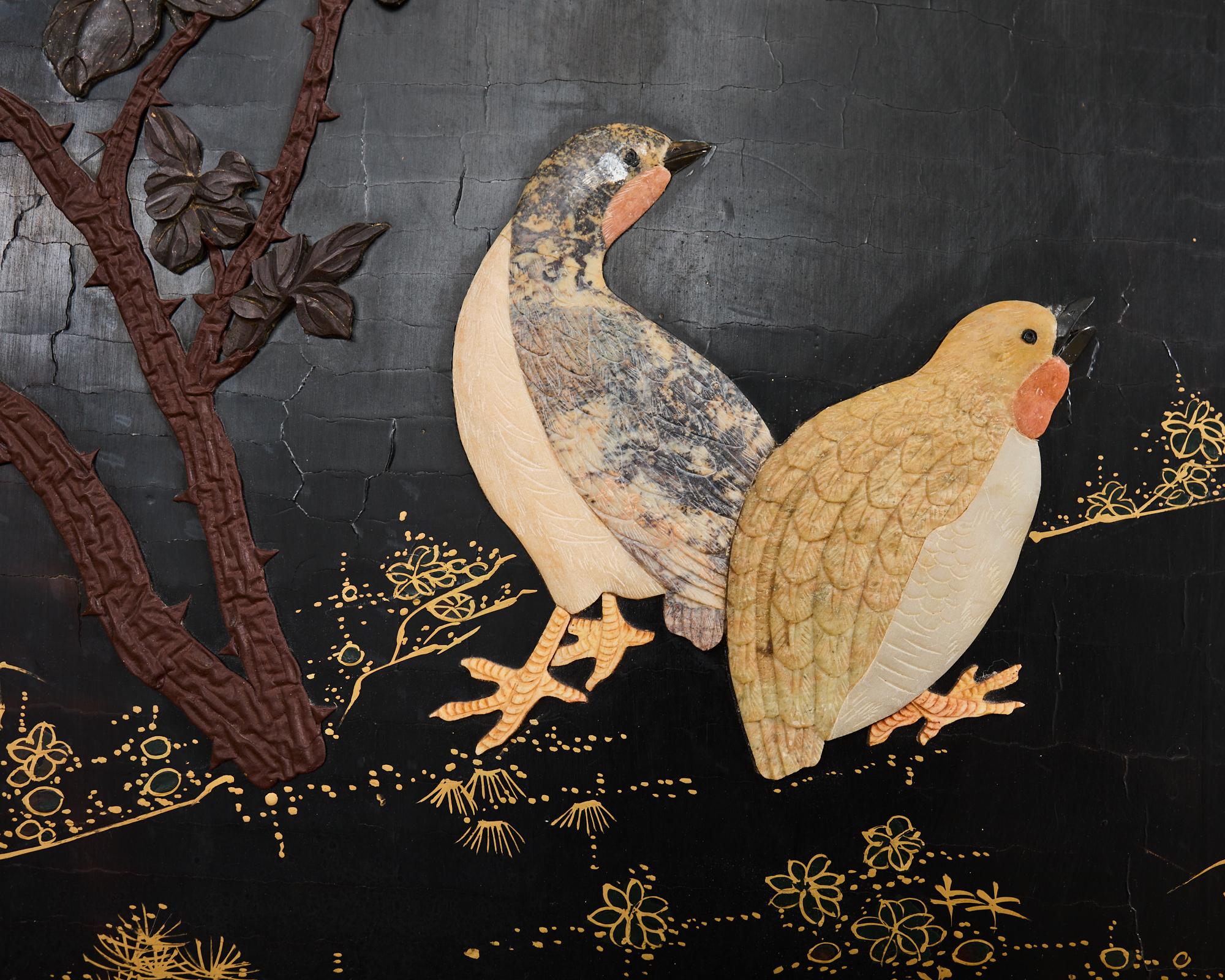 Chinese Export Six Panel Carved Soapstone Coromandel Screen 5