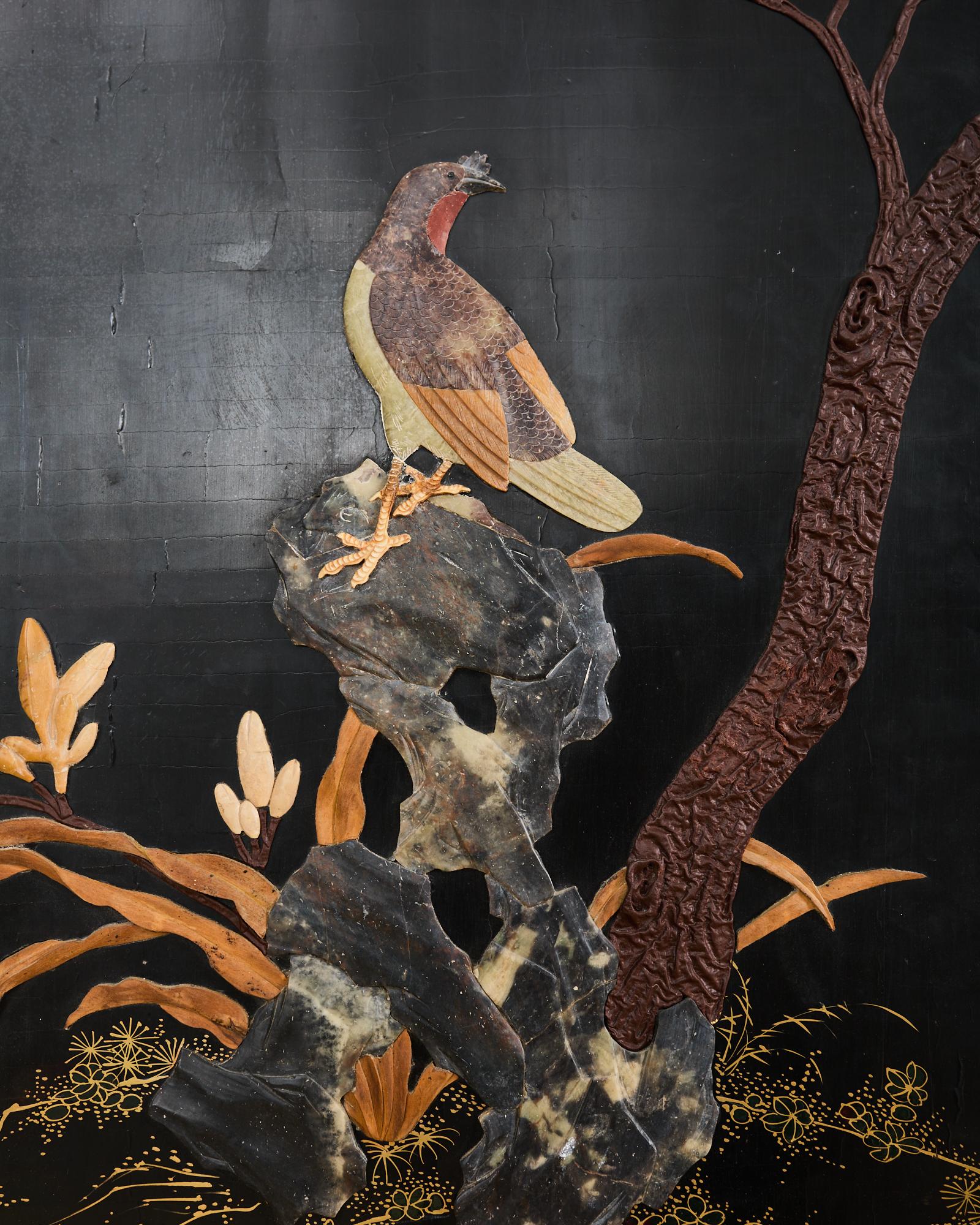 Chinese Export Six Panel Carved Soapstone Coromandel Screen 6