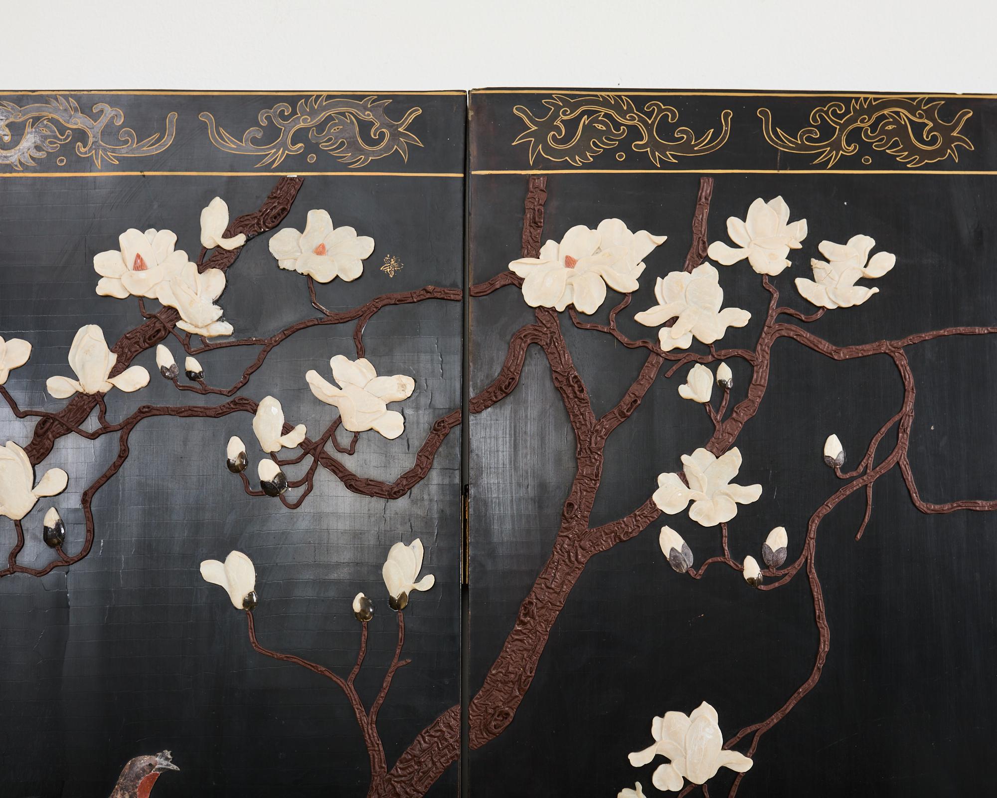 Chinese Export Six Panel Carved Soapstone Coromandel Screen 7