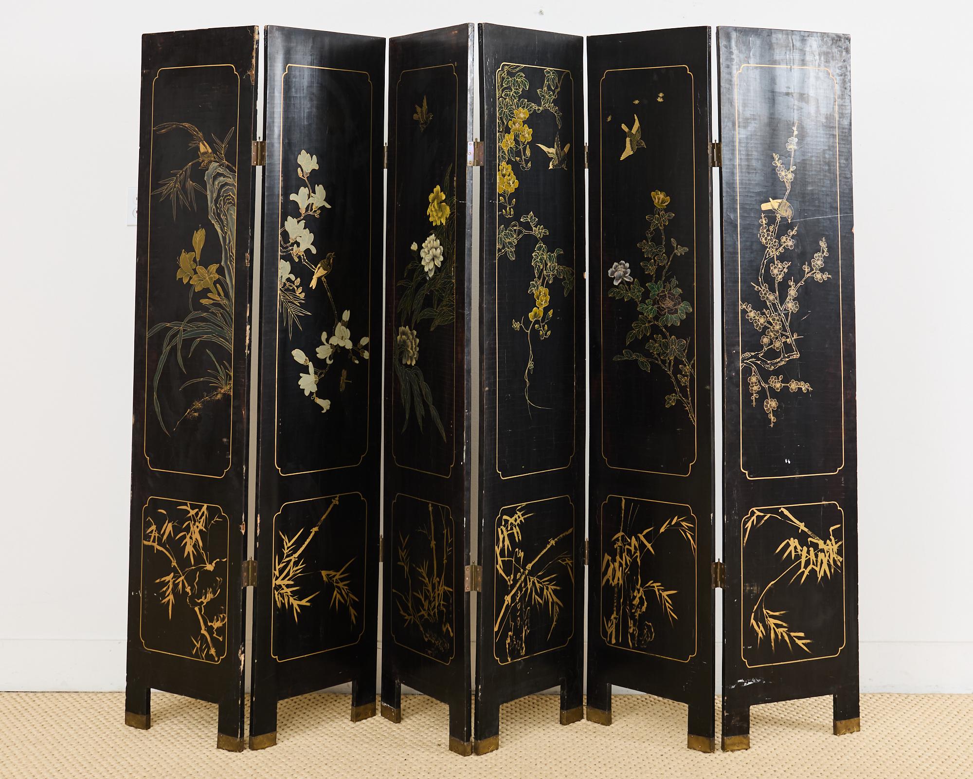 Chinese Export Six Panel Carved Soapstone Coromandel Screen 13