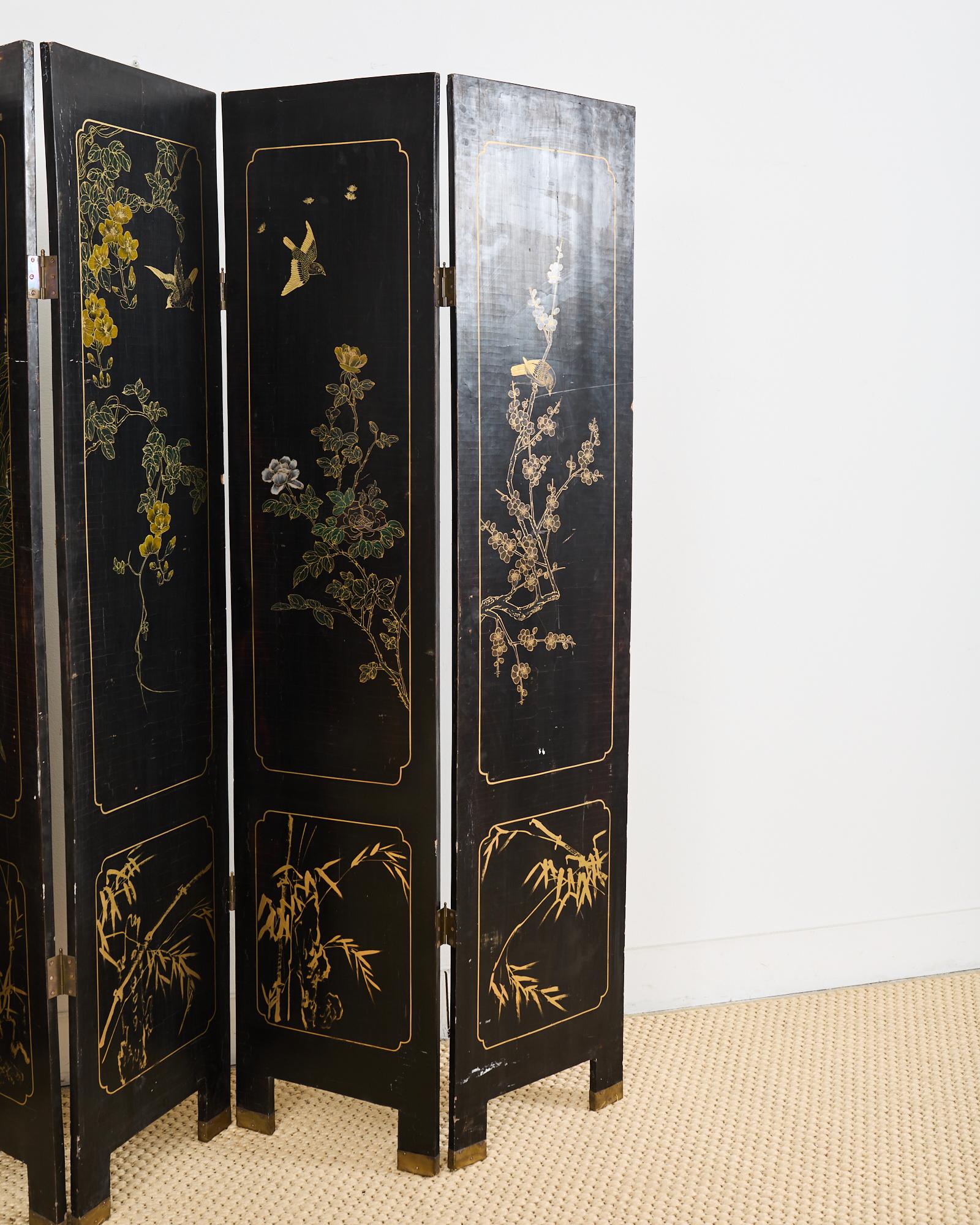 Chinese Export Six Panel Carved Soapstone Coromandel Screen 14