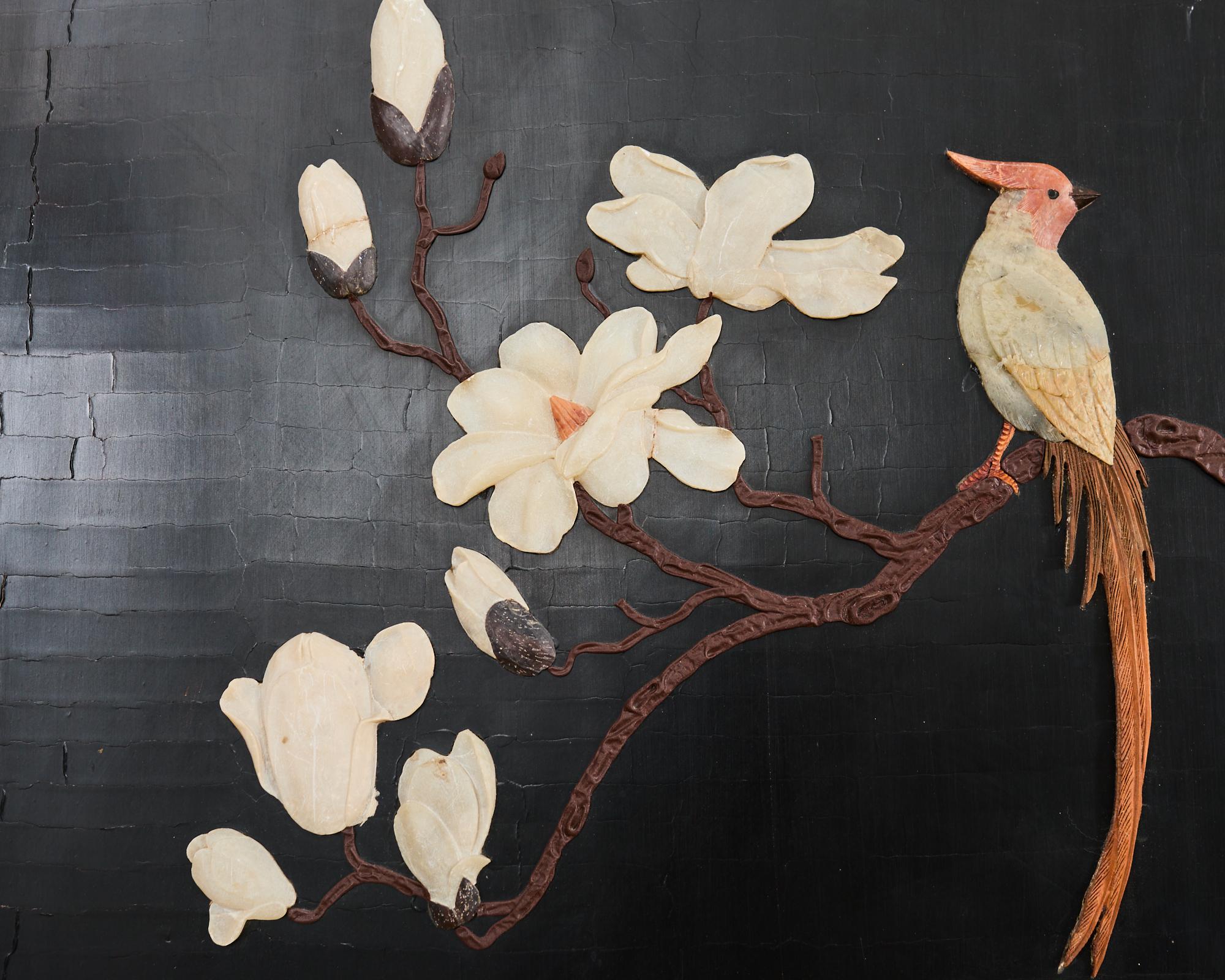 Chinese Export Six Panel Carved Soapstone Coromandel Screen 1