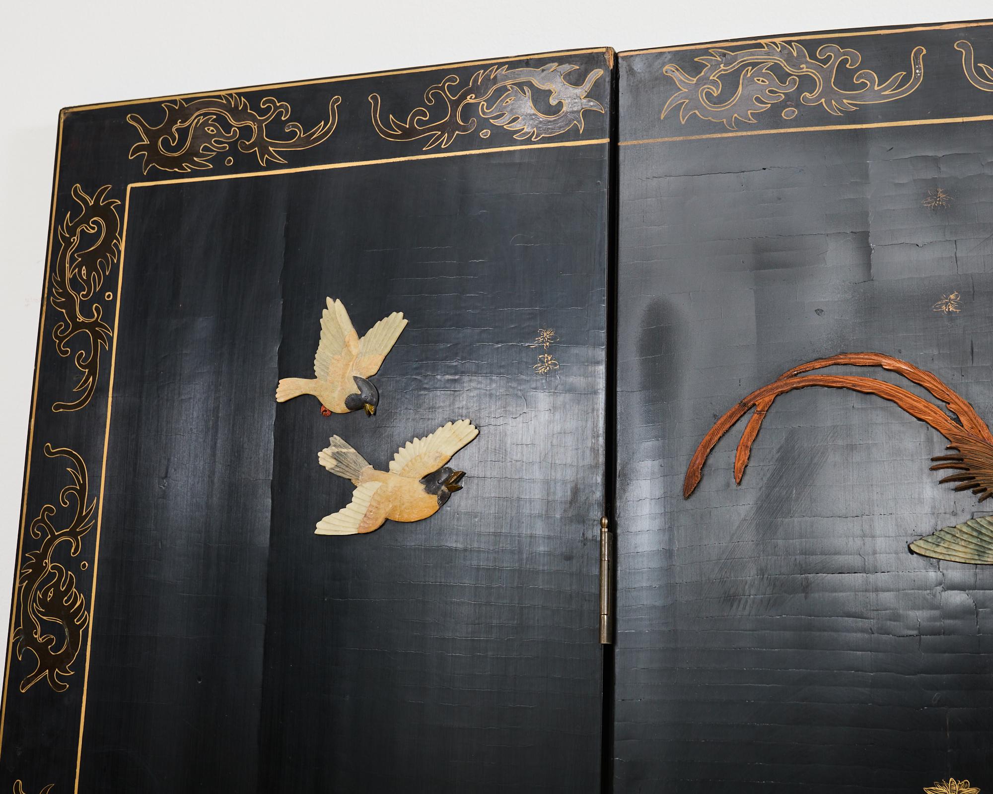 Chinese Export Six Panel Carved Soapstone Coromandel Screen 2
