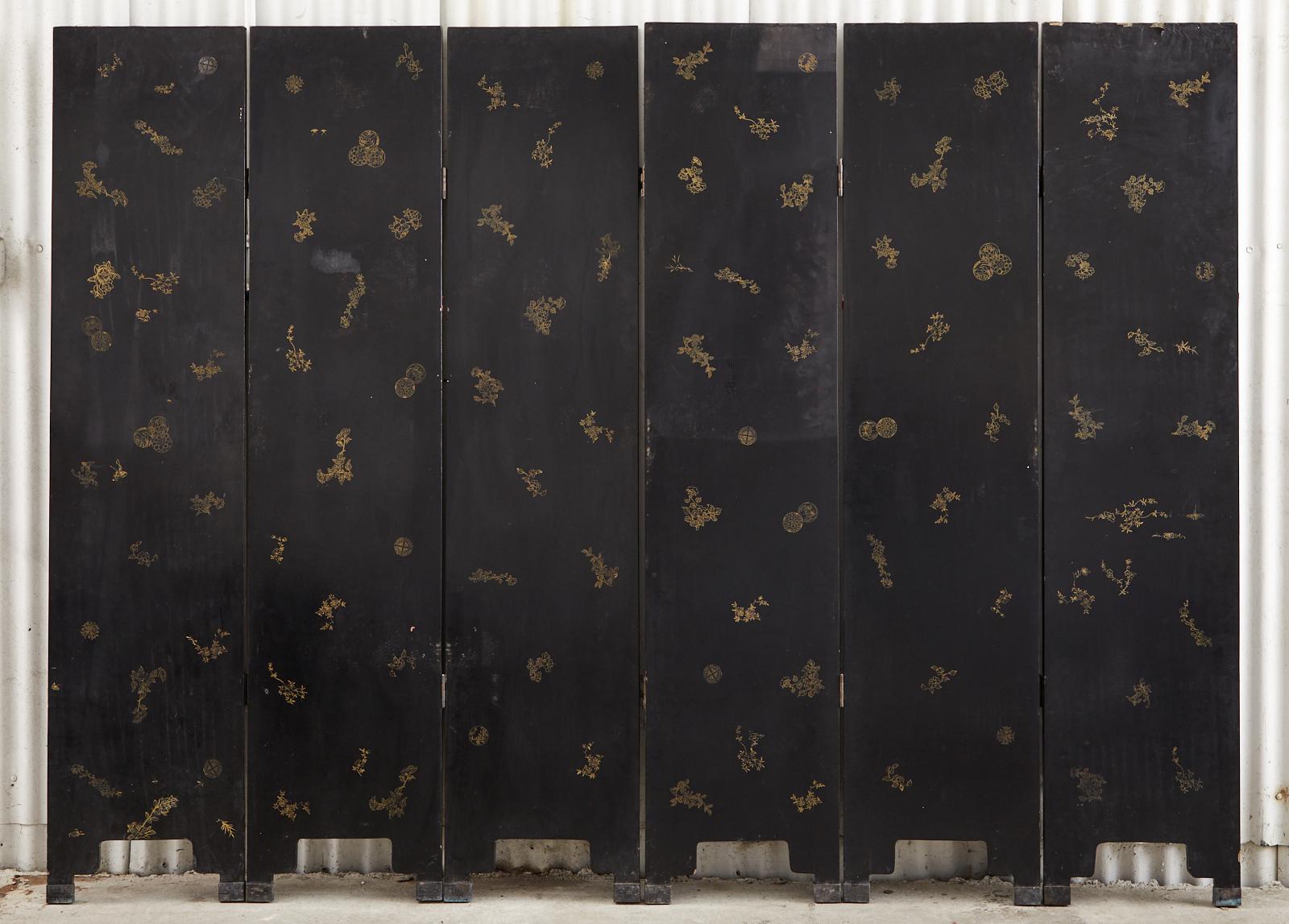 Chinese Export Six Panel Cloisonné Soapstone Coromandel Screen For Sale 11