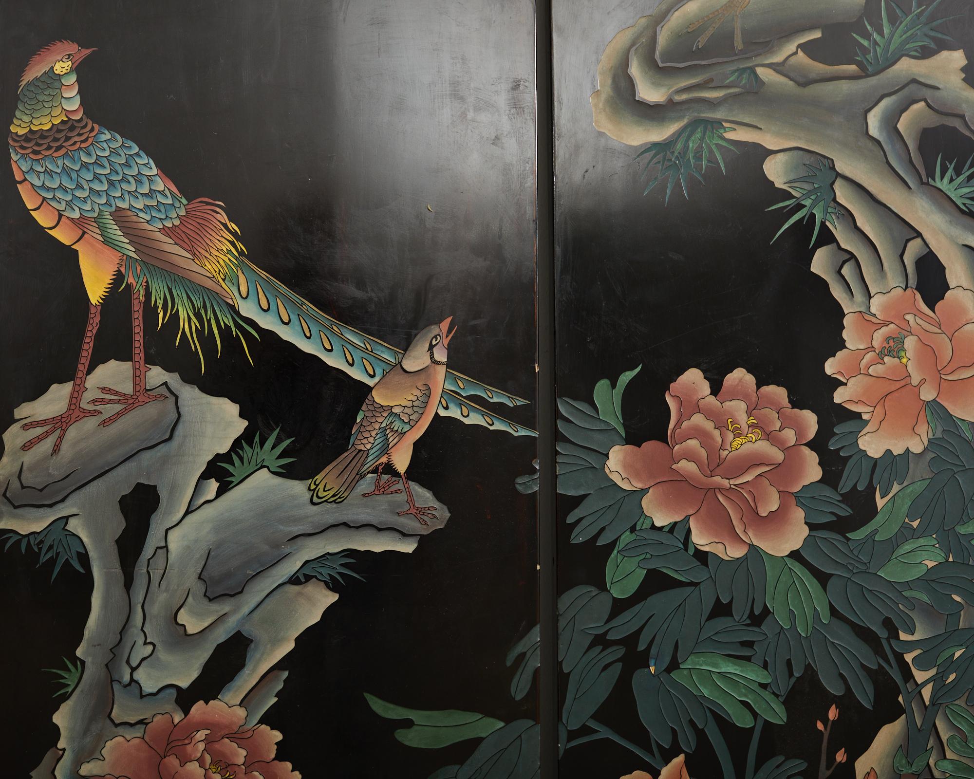 Chinese Export Six Panel Coromandel Screen Exotic Bird Landscape For Sale 8