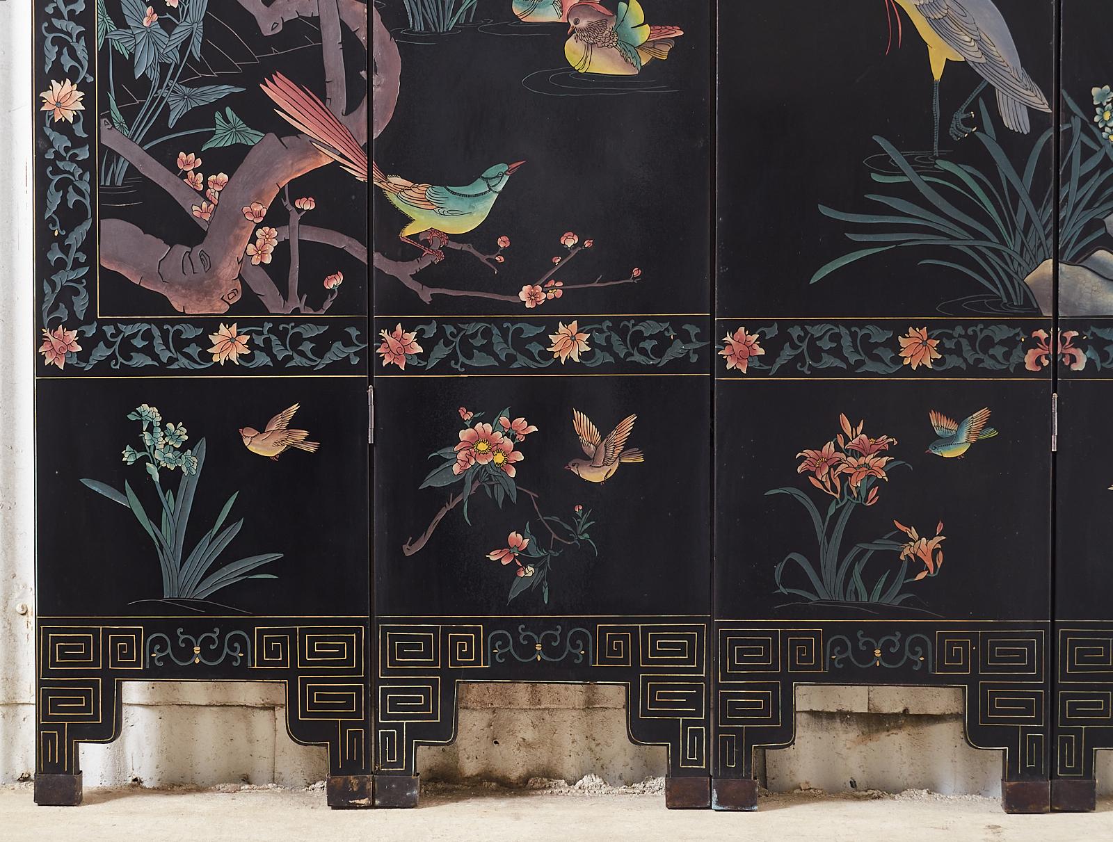 Chinese Export Six Panel Coromandel Screen Flora and Fauna Landscape 7