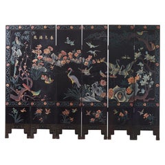 Chinese Export Six Panel Coromandel Screen Flora and Fauna Landscape
