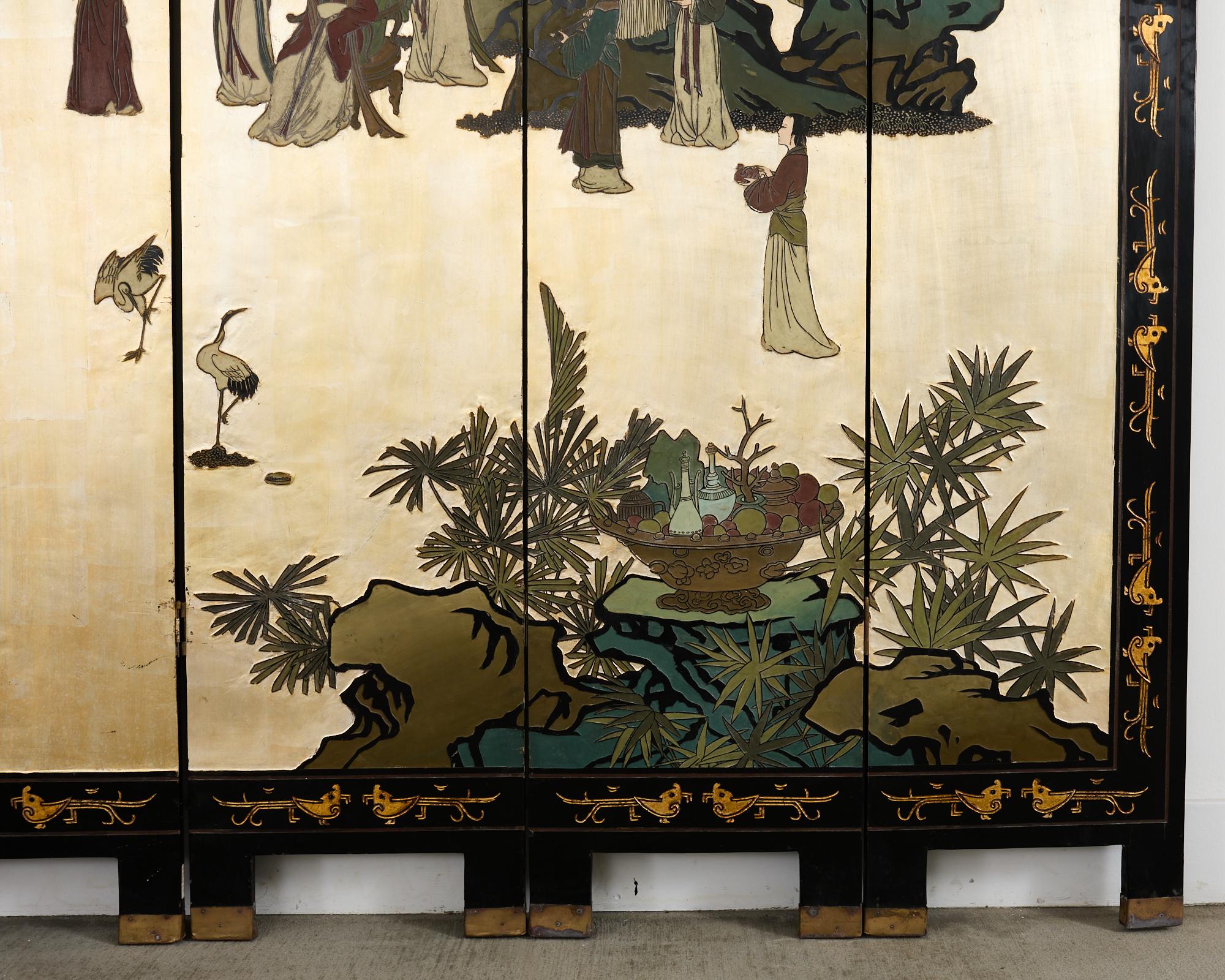Chinese Export Sechs Panel Coromandel Bildschirm vergoldet Hof im Angebot 2