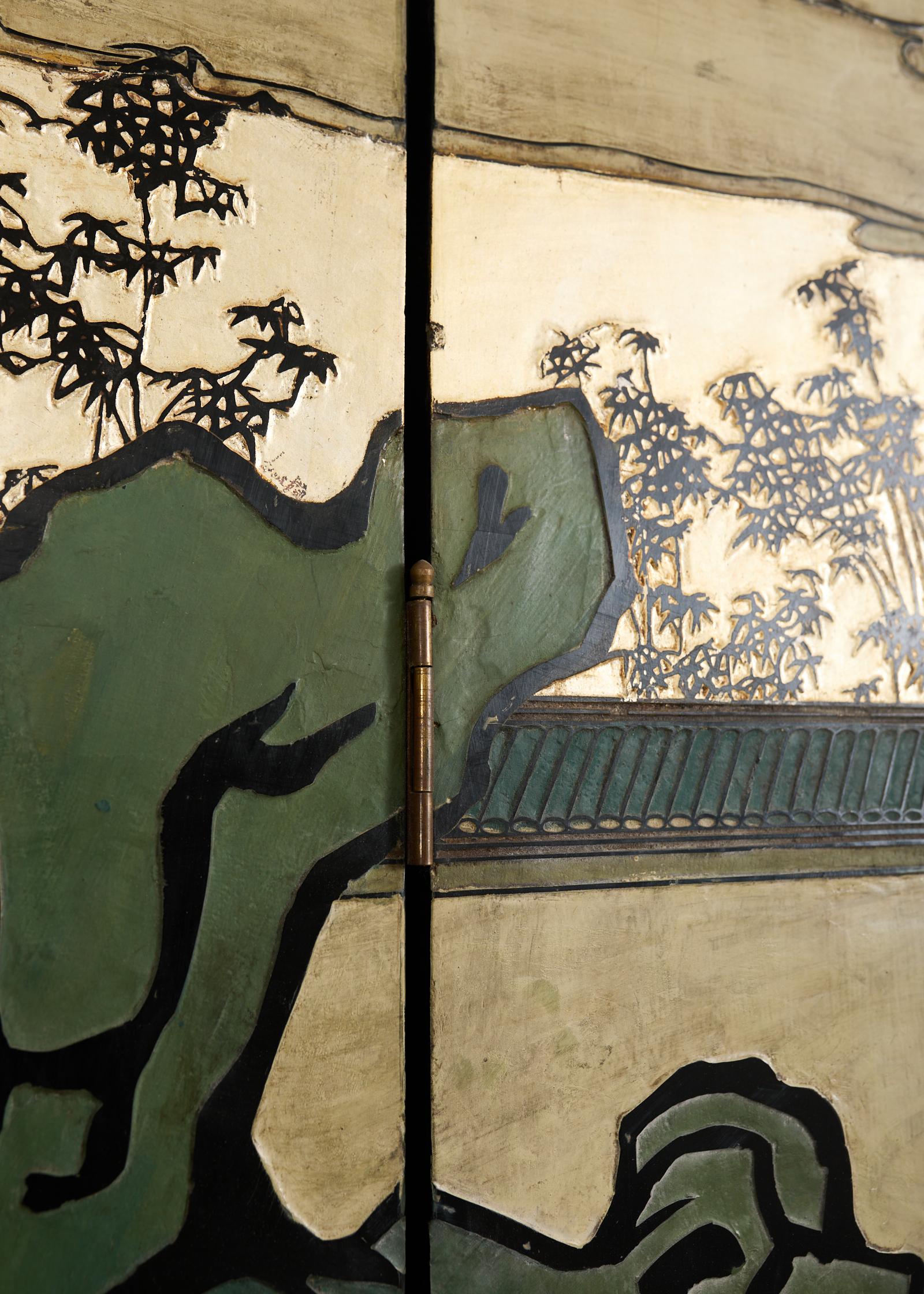 Chinese Export Sechs Panel Coromandel Bildschirm vergoldet Hof im Angebot 7