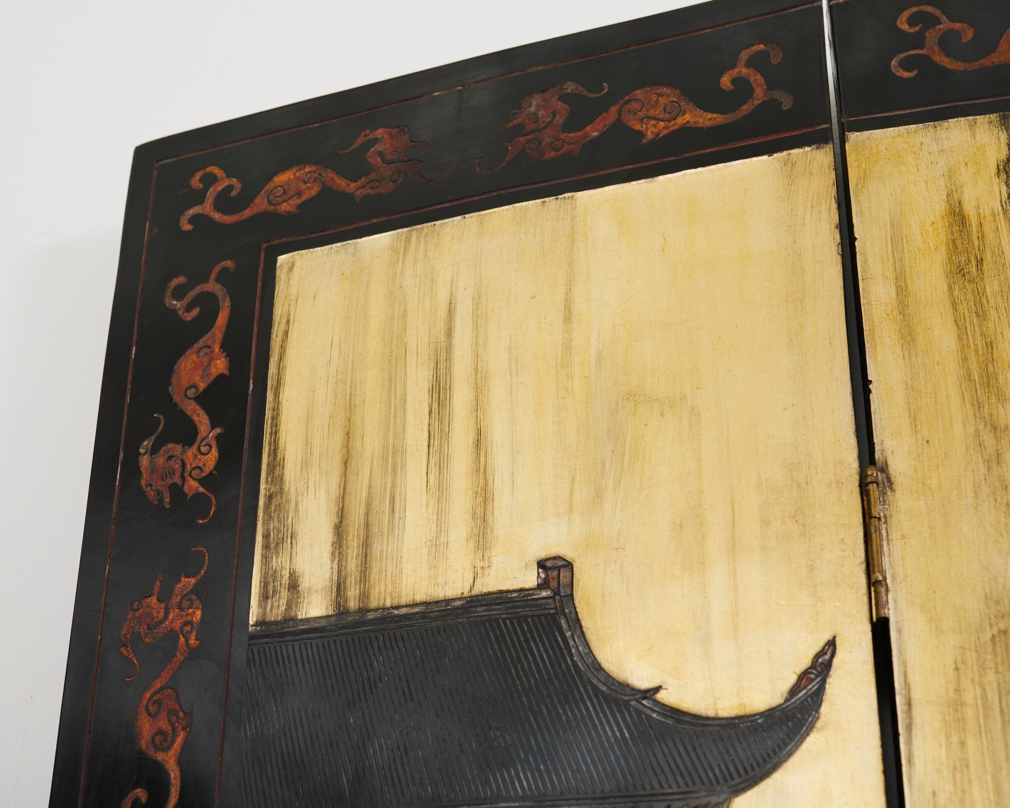 Chinese Export Sechs Panel Coromandel Bildschirm vergoldet Hof im Angebot 7
