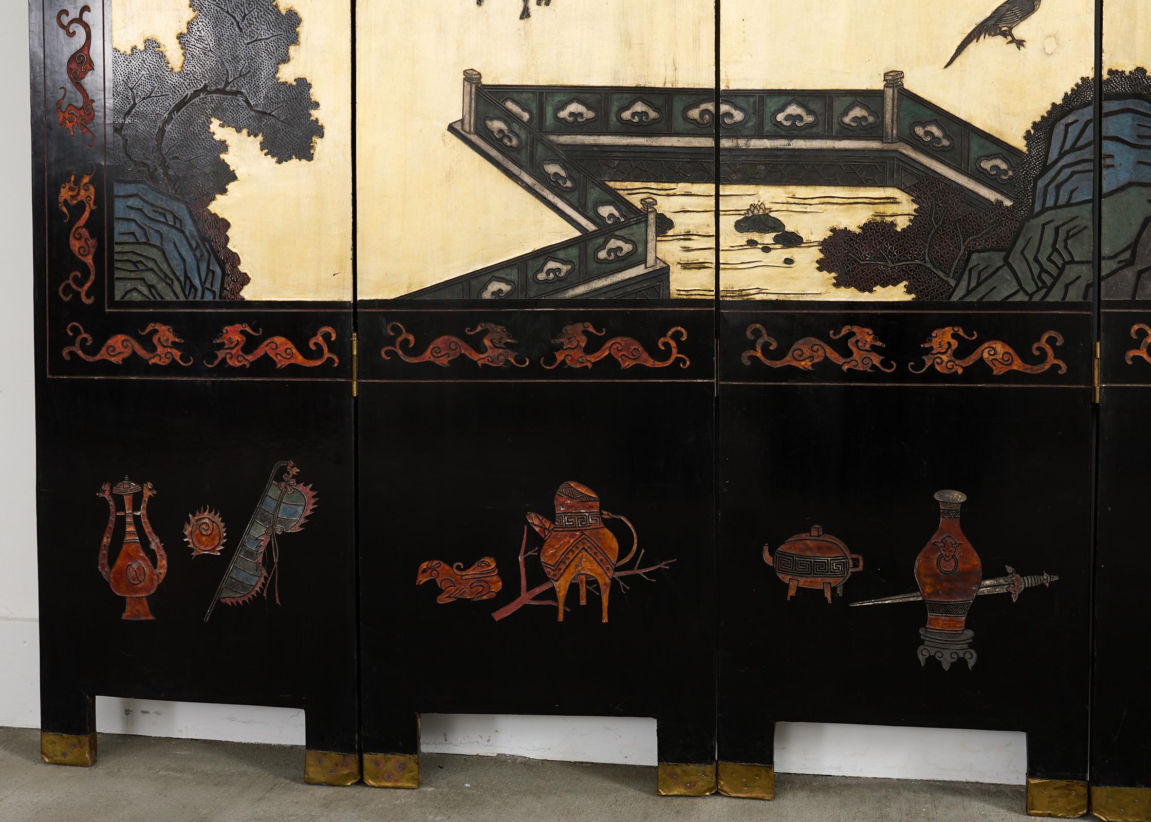 Chinese Export Sechs Panel Coromandel Bildschirm vergoldet Hof im Angebot 8
