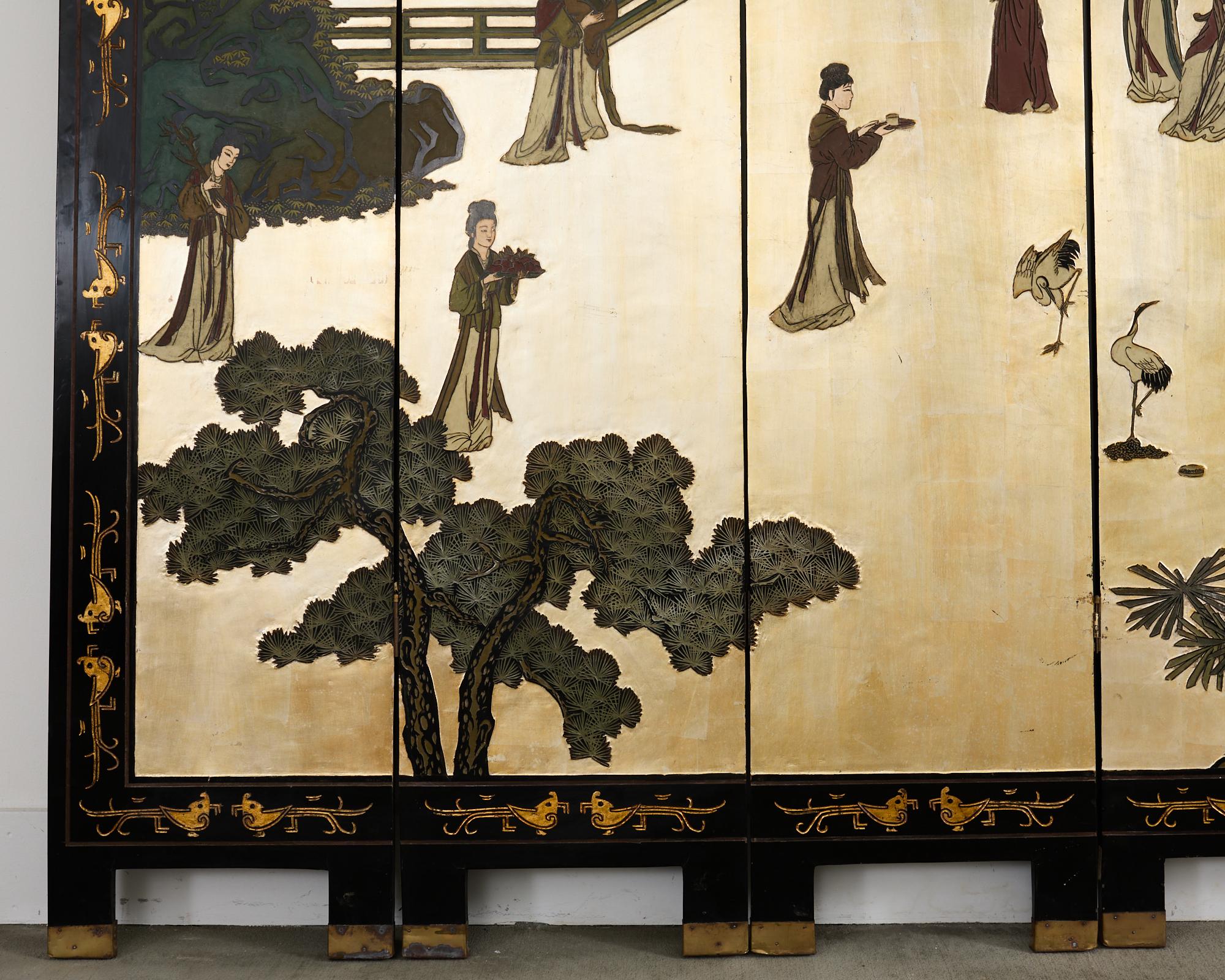 Chinese Export Sechs Panel Coromandel Bildschirm vergoldet Hof im Angebot 1