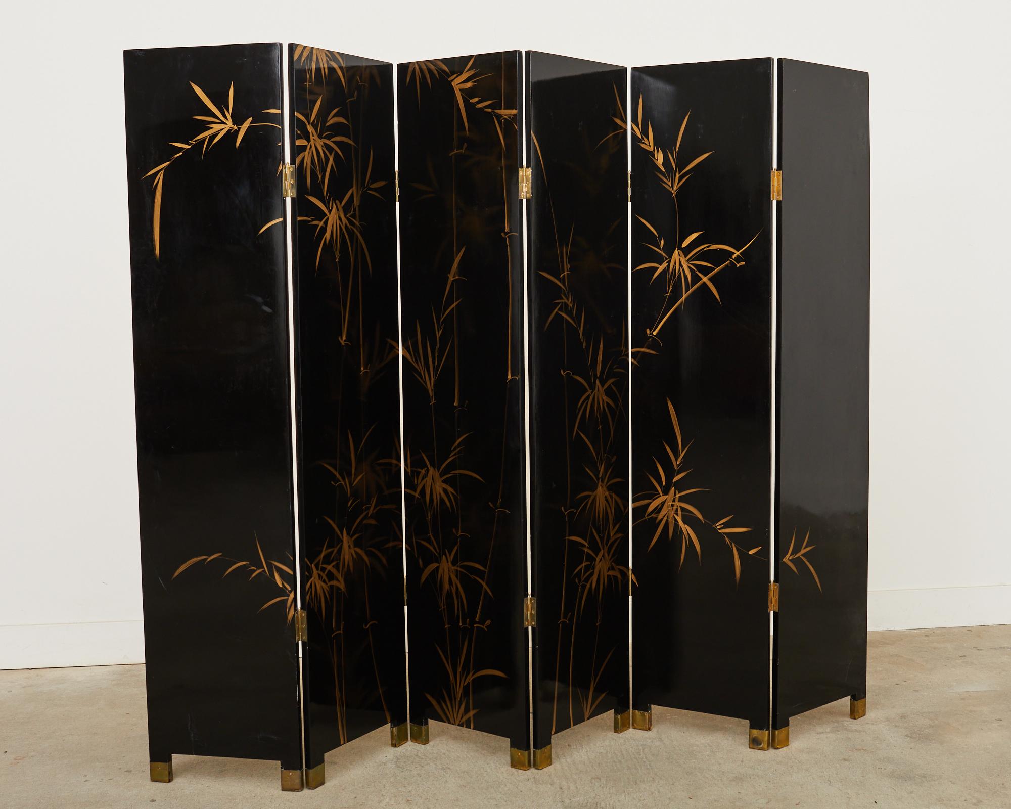 Chinese Export Six Panel Folding Screen Cranes on Gold Leaf 13
