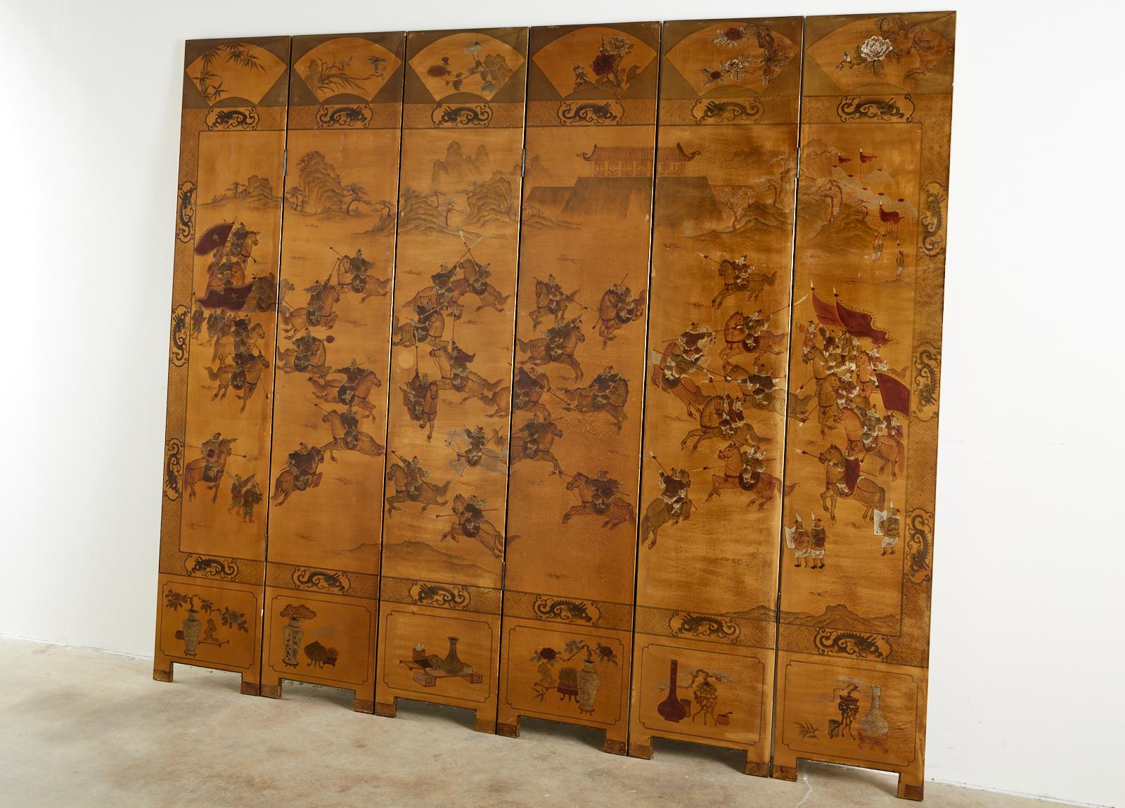 20th Century Chinese Export Six-Panel Gilt Lacquered Coromandel Screen