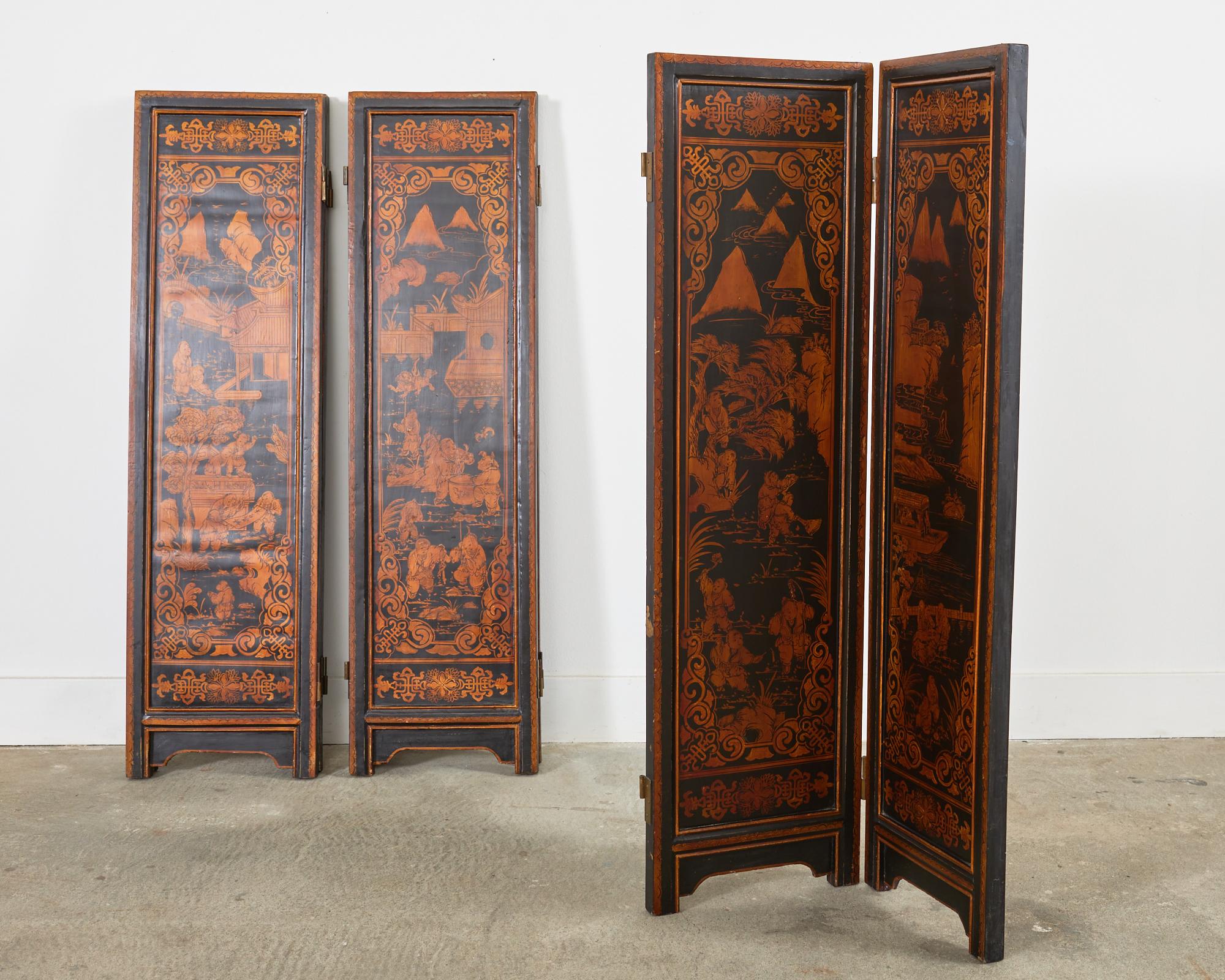 Chinese Export Six Panel Gilt Lacquered Folding Screen For Sale 12