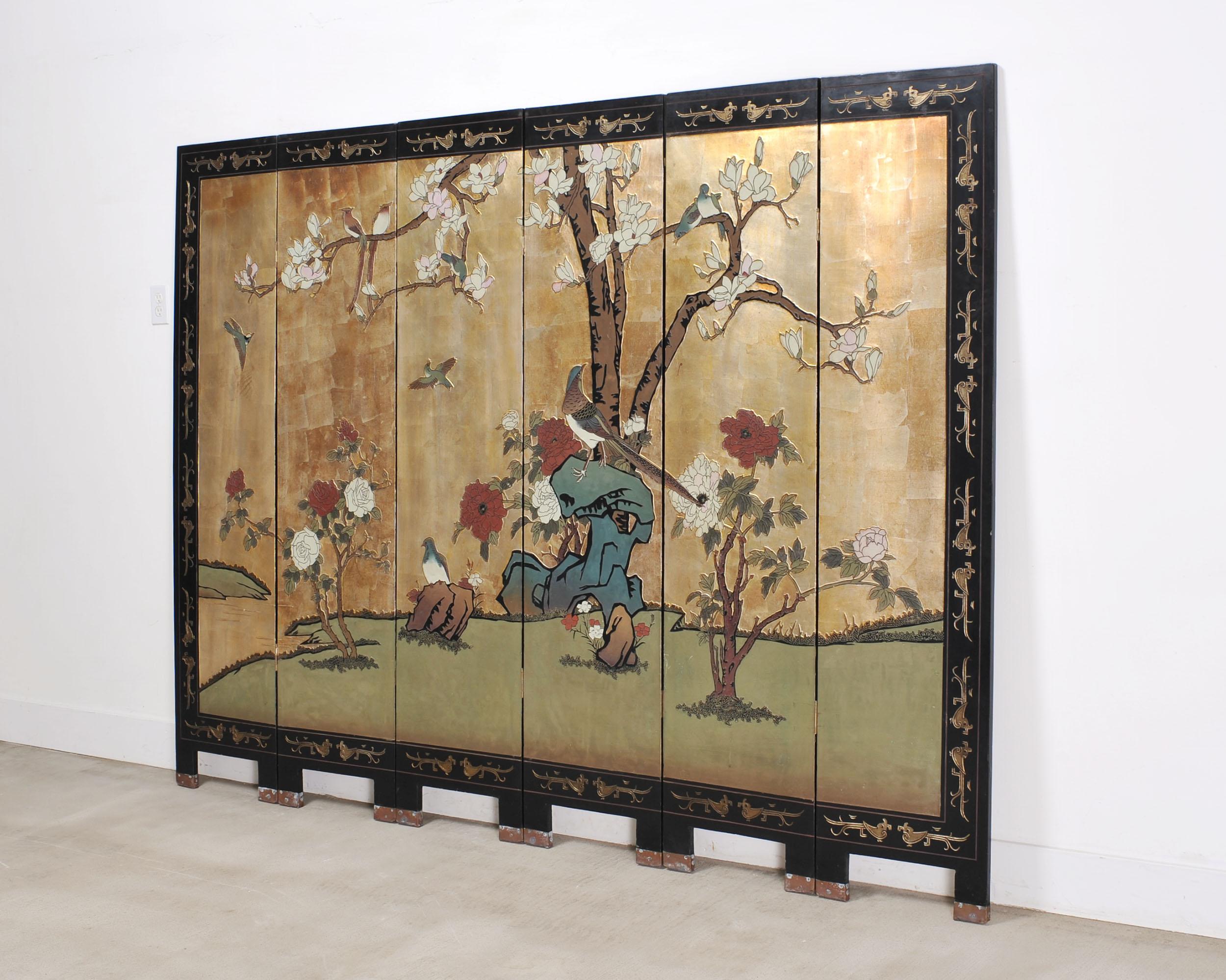 Chinese Export Six-Panel Gilt Landscape Coromandel Screen 8 Ft For